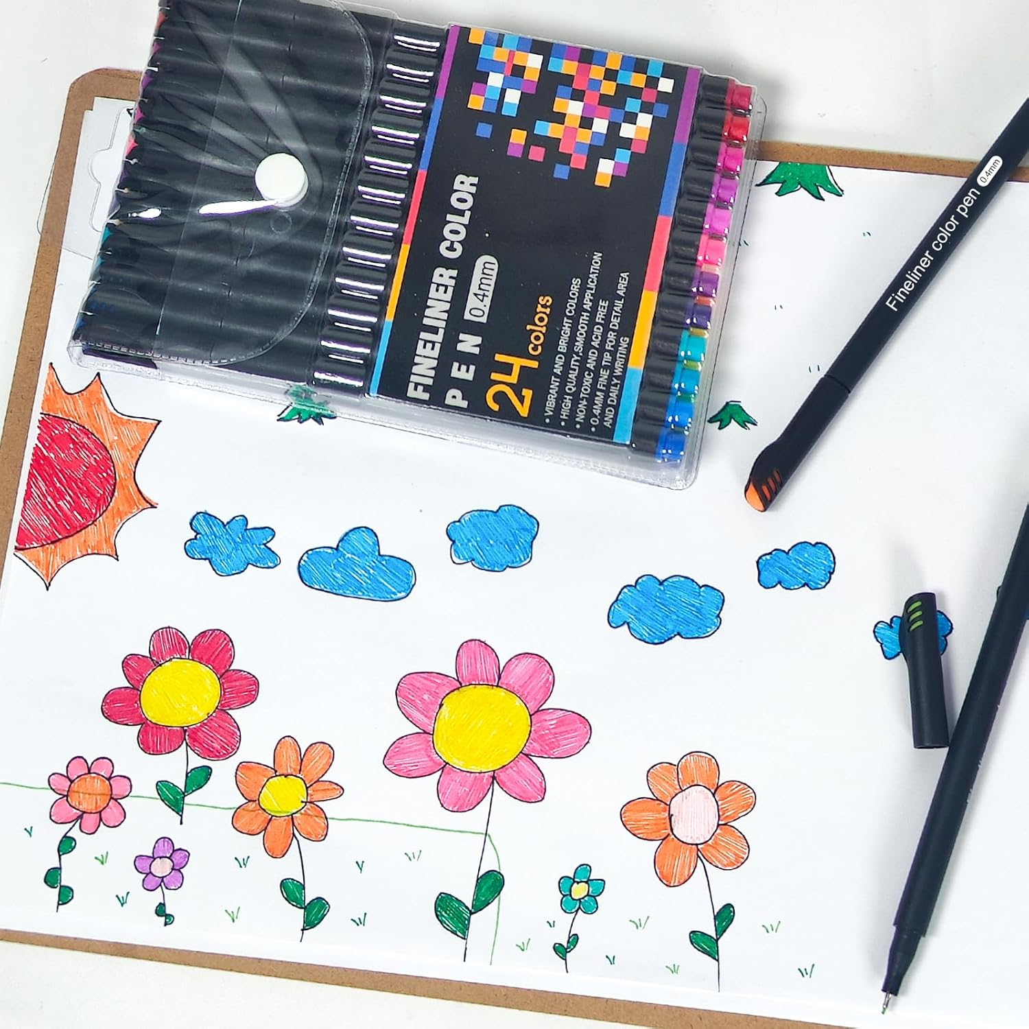 SAYEEC Fineliner Color Pen Set 24 Colors Fine Tip Pens 0.4Mm Journal Planner Pens Coloring Markers Water Based Drawing Sketching Writing Pen for Adult Coloring Book Taking Notes image number 5