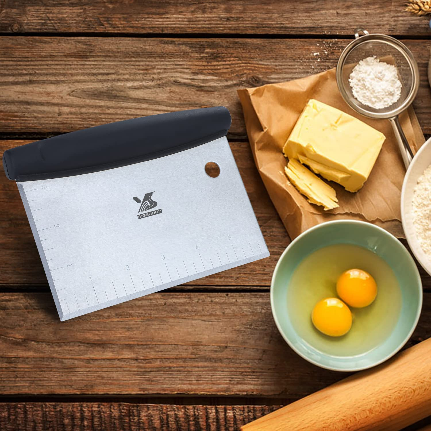 MSY BIGSUNNY Dough Scraper Baking Pastry Cutter Good Grip Pastry Scraper Stainless Steel Dough Cutter