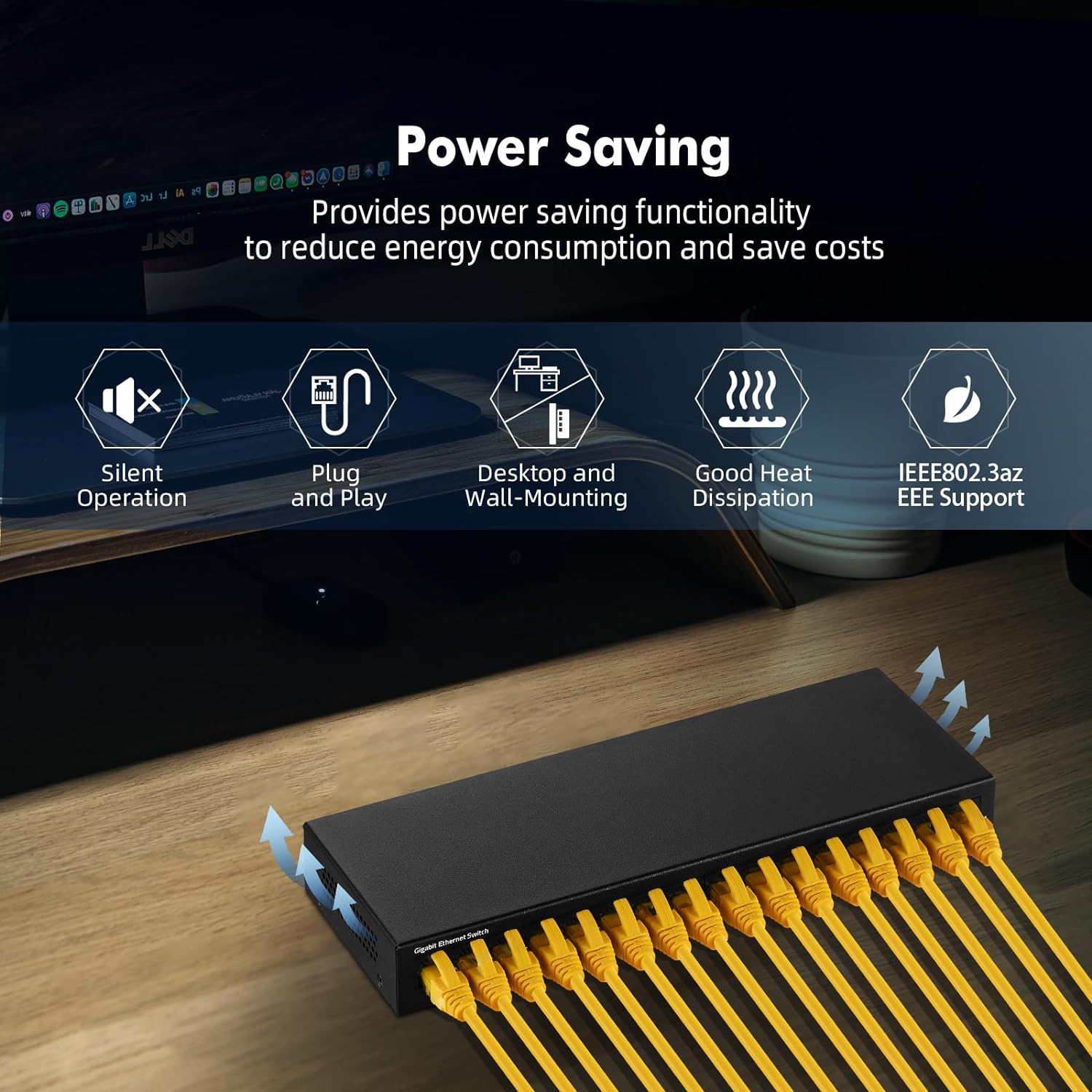 Mokerlink 16 Port Gigabit Ethernet Switch, Fanless Metal Rack Mount Unmanaged Plug and Play Network Switch image number 5