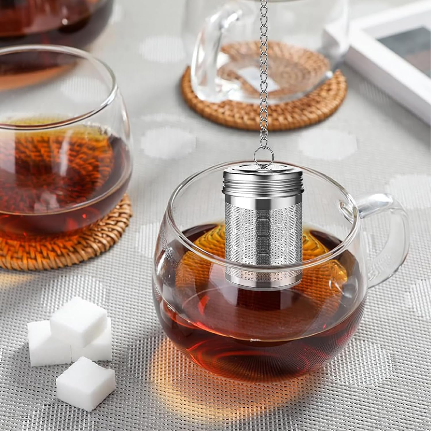 2 Pack Tea Infuser for Loose Tea, Extra Fine Mesh Tea Strainers with Drip Trays, 304 Stainless Steel Tea Diffuser Filter, Tea Steeper Infusers for Teapot, Brew Tea image number 3