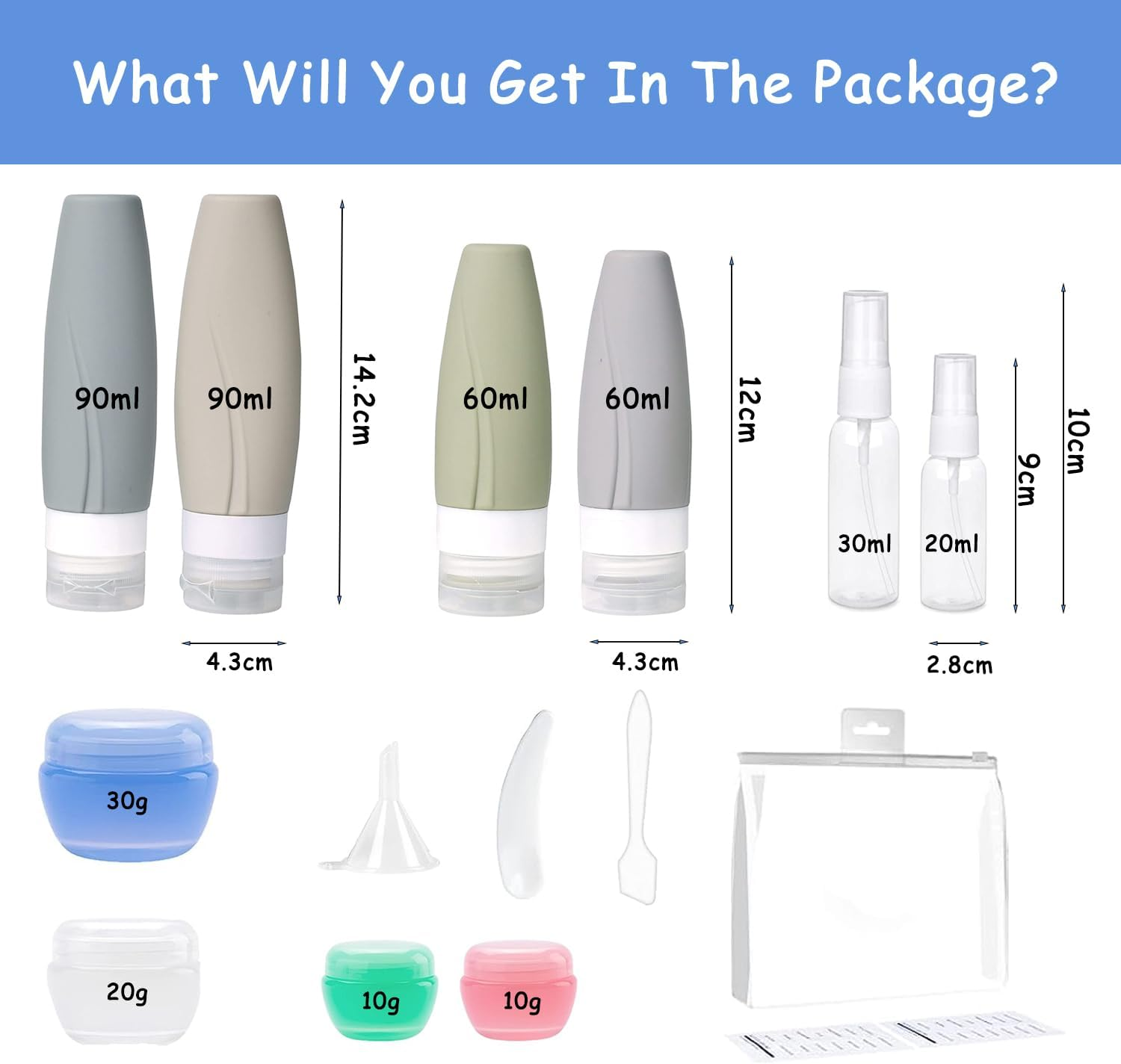 Travel Bottles Set for Toiletries, 15 Pack Travel Size Toiletries with Label, TSA Approved Silicone Travel Bottles, Bpa Free Travel Essentials for Cosmetic Shampoo Cream Conditioner Lotion Soap image number 3