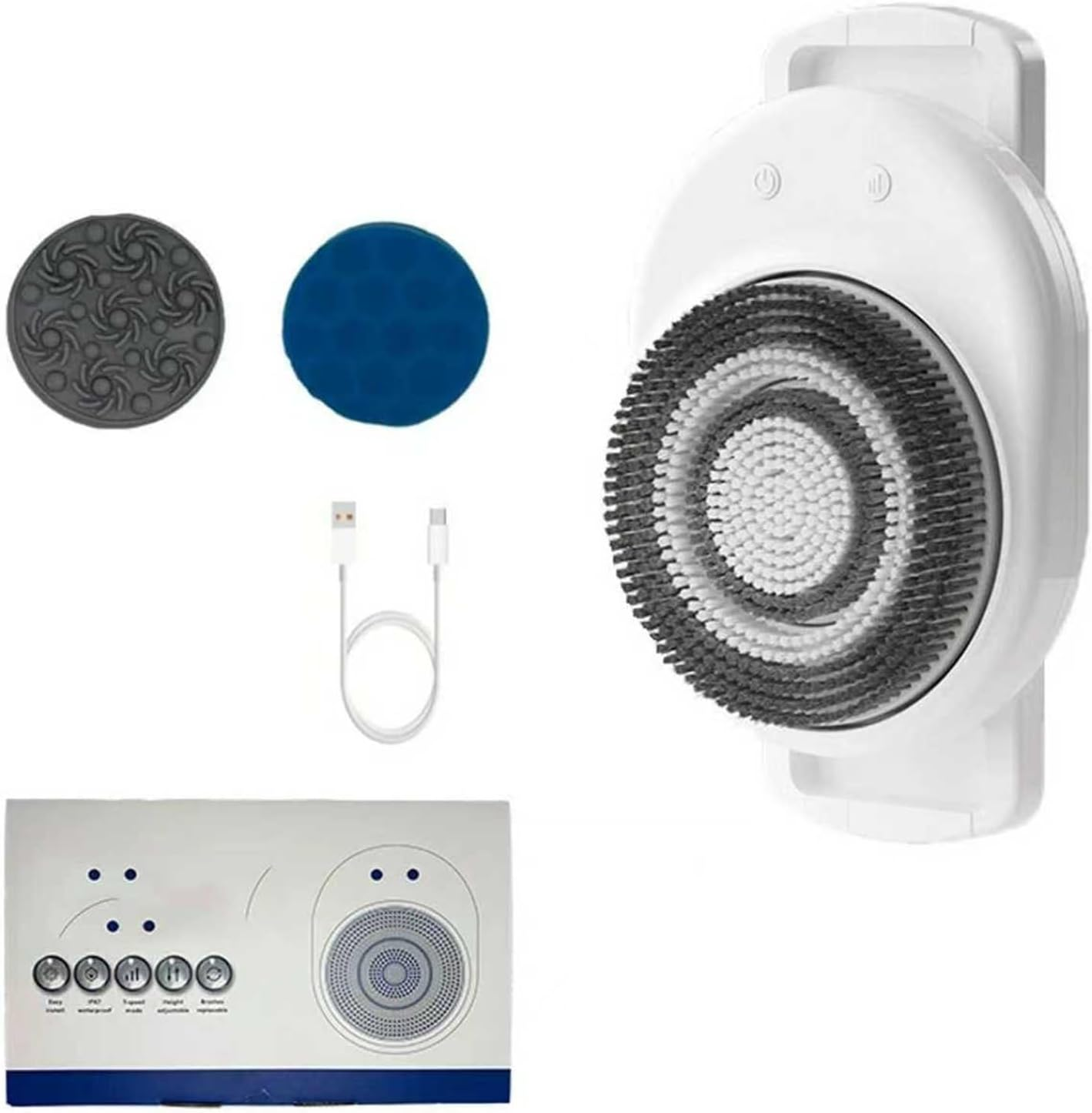 Electric Back Scrubber for Shower, Wall Mounted Back Scrubber Brush, with 2 Replaceable Heads, 360&deg; Automatic Rota-Tion, 3-Speed Adjustment, for Deep Cleansing Back Massage Exfoliating image number 1