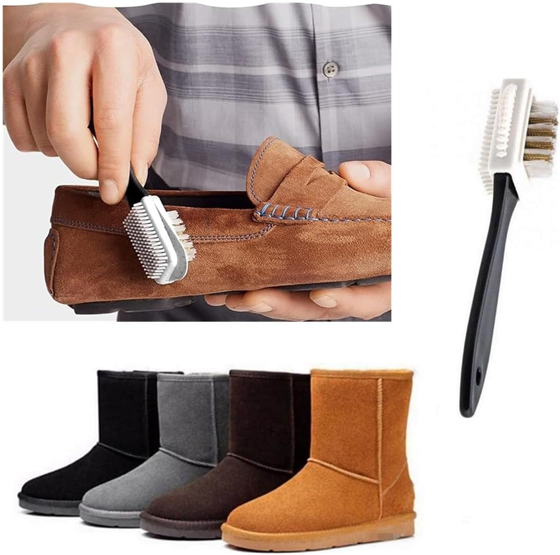 Suede Brush Kit, Quality Nubuck and Suede Multifunctional 4-Sided Cleaning Shoe Brush,Brass and Nylon Bristle，Snow Boots, Shearling Shoes image number 4