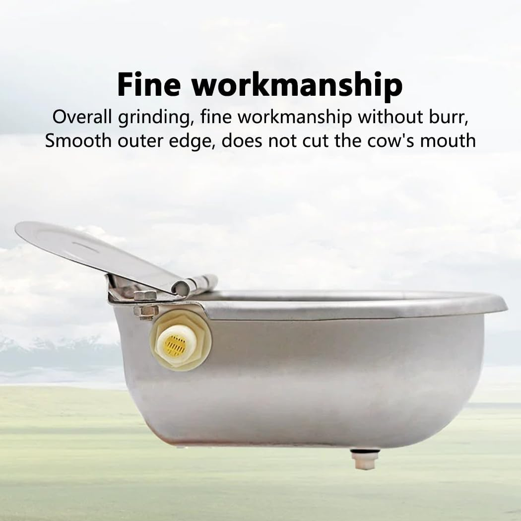 PORIYA 4L Auto Animal Drinking Water Bowl,With Float Valve,Auto Fill&Large Capacity Waterer Kit,For Cow Dog Horse Chicken Livestock Water Trough Dispenser (Silvery, Pipe +Drinking Bow)