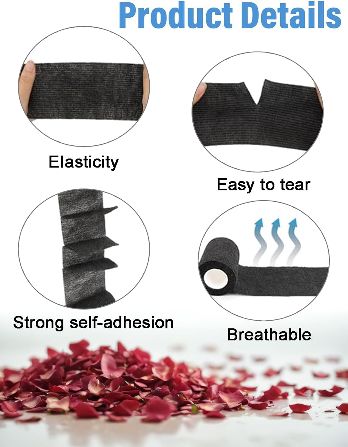 Athletic Tape, 10 Rolls Black Finger Tape, Self Adherent Cohesive Wrap Bandages for Sports, Breathable Wrist Tape,Ideal for Strains, Sprains, and Injury Support image number 4