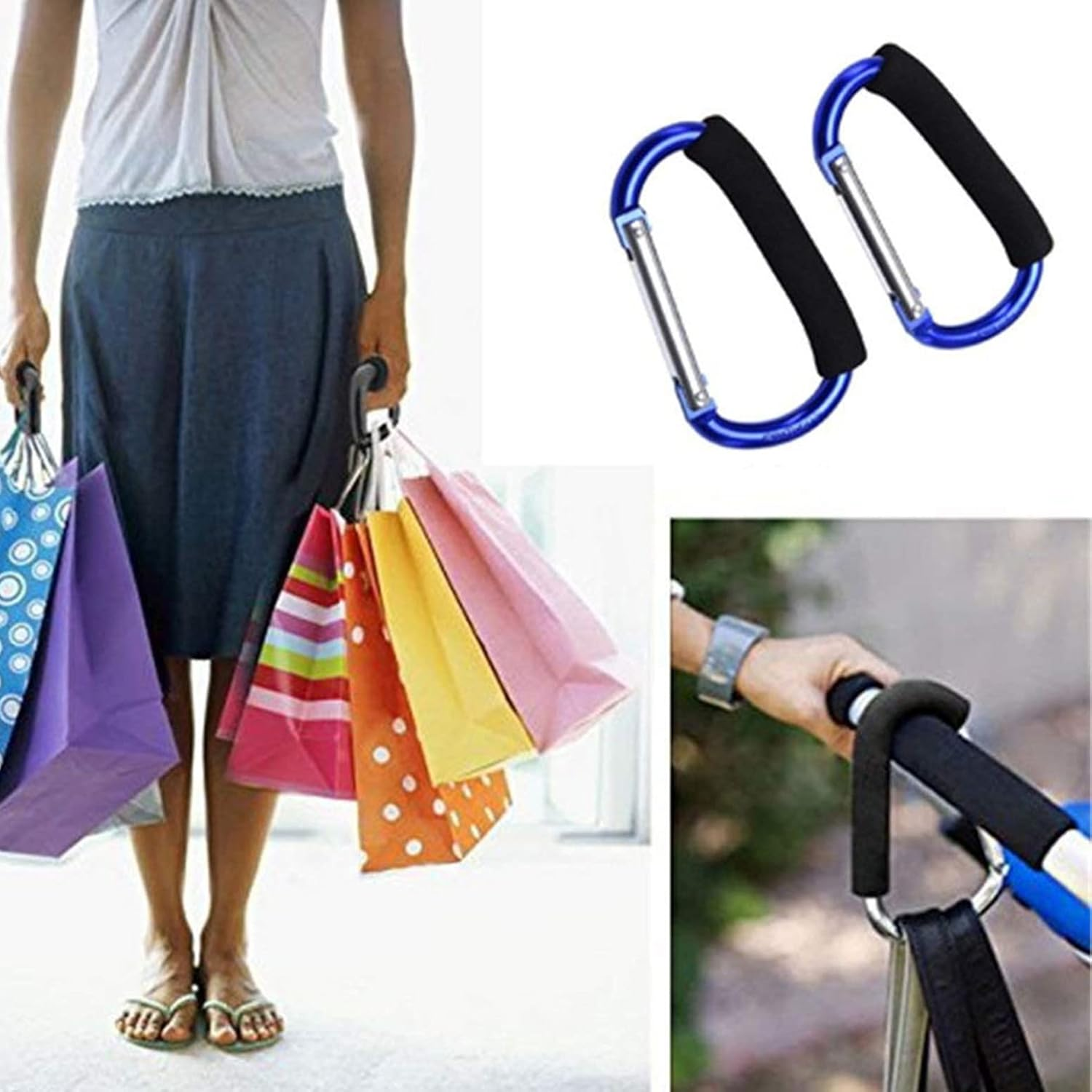 2 Packs Large Stroller Hooks, Aluminum Grocery Bag Handle Organizer Hook or Diaper Bags Holder- Black