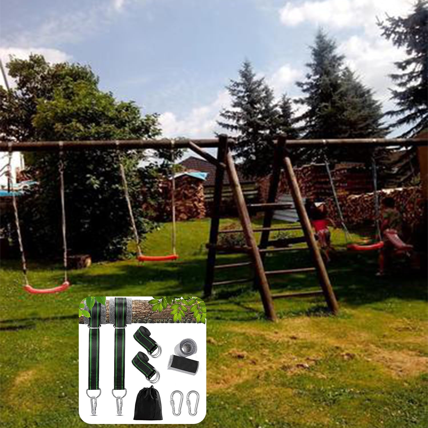 Taicols Tree Swing Hanging Straps, 2 Pcs 1.5M/5Ft Hammock Tree Straps Kit with 2 Sturdy Lock Carabiners & 2 Tree Protectors for Swings and Hammocks,Holds up to 1000Kg,Carry Pouch Bag for Hammocks image number 4