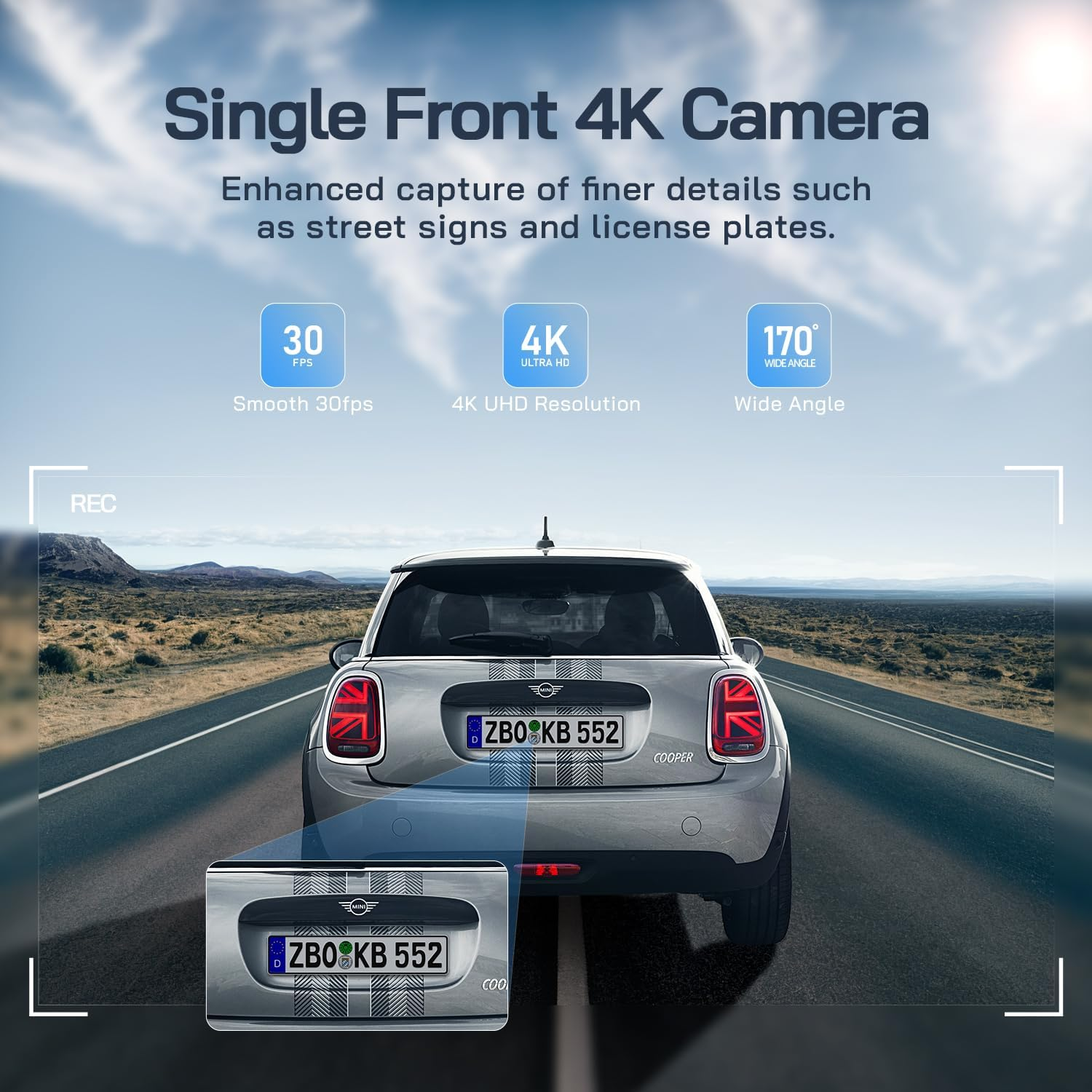 WOLFANG Dash Cam Car Front Rear 4K Wifi Dash Cam with 32GB SD Card, Ultra Night Vision, 170&deg; Wide Angle, WDR, 24 Hours Parking Mode, G-Sensor, Loop Recording