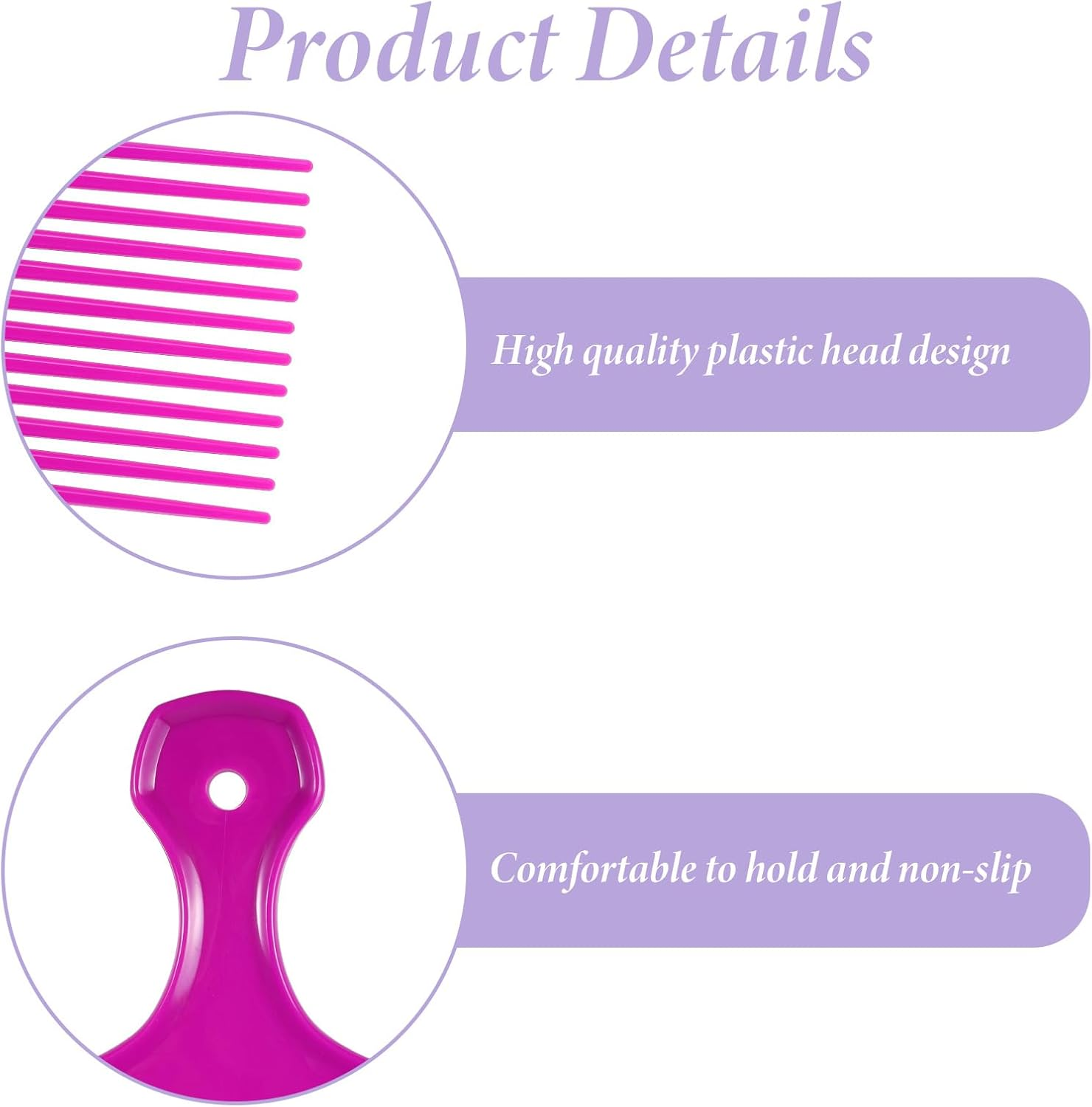 Hair Picks for Women, 2 Pcs Wide Tooth Afro Pick Plastic Pick Comb Hairdressing Styling Tool for Women and Men Curly Hair Detangling (Black, Purple) image number 6
