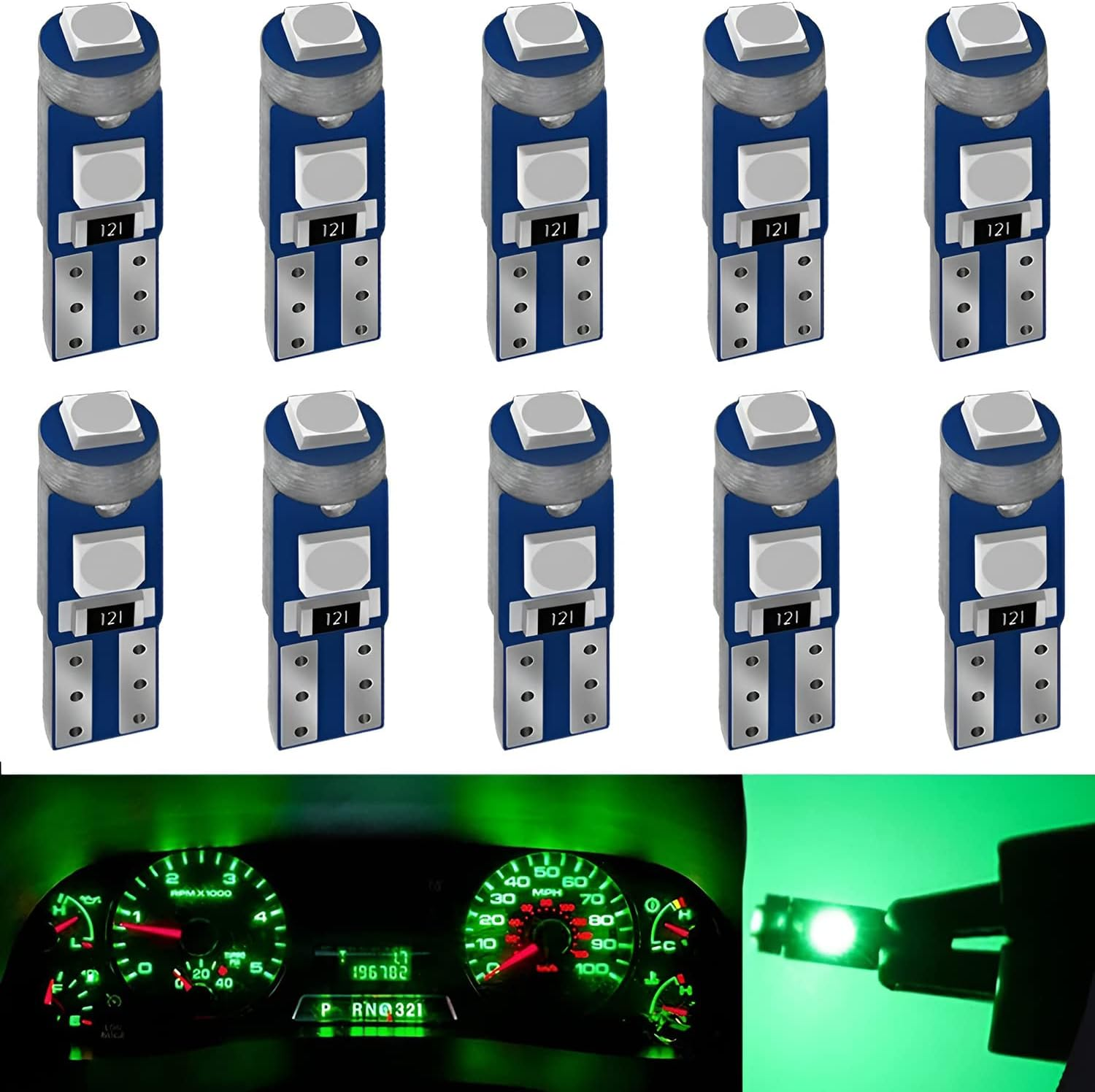 AUXLIGHT Ice Blue T5 37 74 2721 PC74 PC37 LED Bulb, 3030 Chips Super Bright 12 Volt Replacements, Interior Dome Map Dashboard Indicator Instrument Panel Gauge Cluster Lamp Lights (Pack of 10)