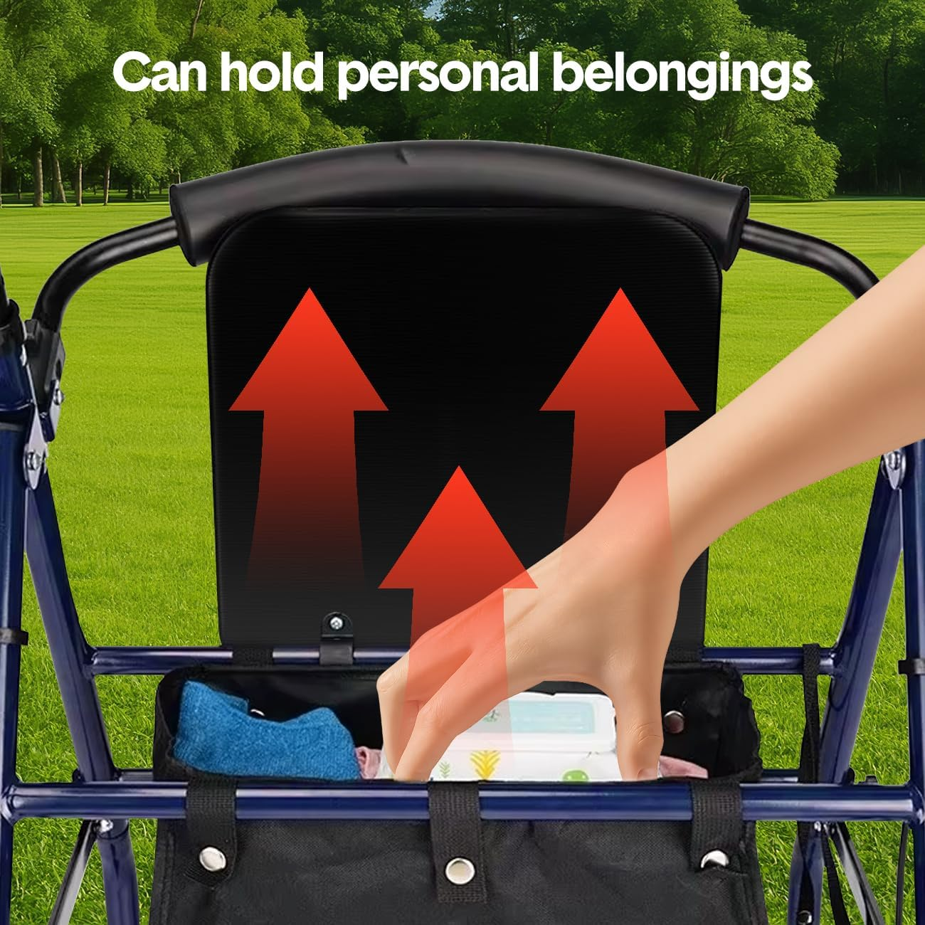 Rollator Walker with Seat, 4 Wheel, Height Adjustable, Foldable, with Brakes image number 4