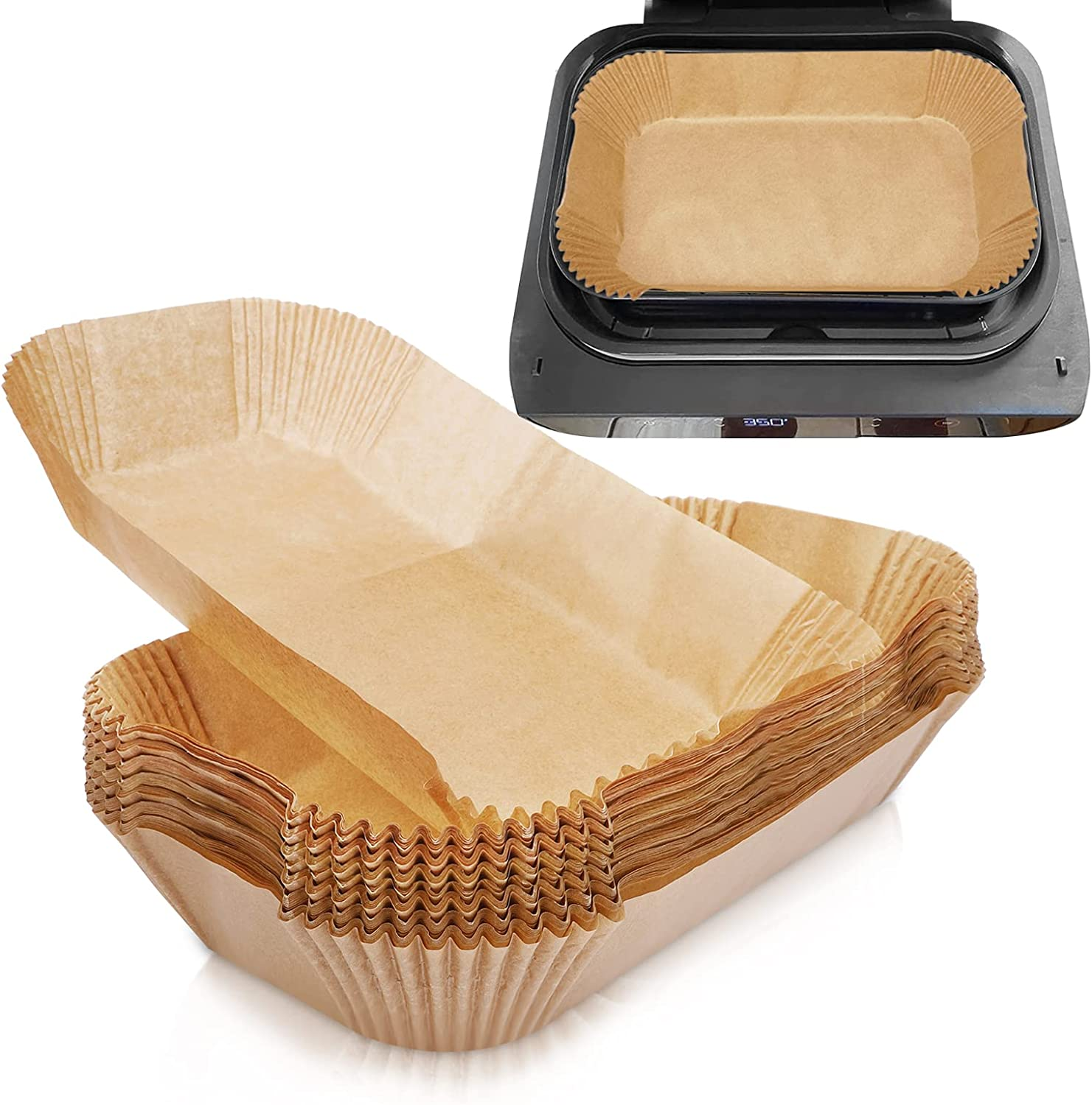 Eslotre Air Fryer Silicone Pot with Handle, 2 Pack 8In Reusable Silicone Air Fryer Liners, Food Safe, Dishwasher Safe, Grey, Oven Accessories, Replacement Parchment Paper Liners for Ninja DZ401