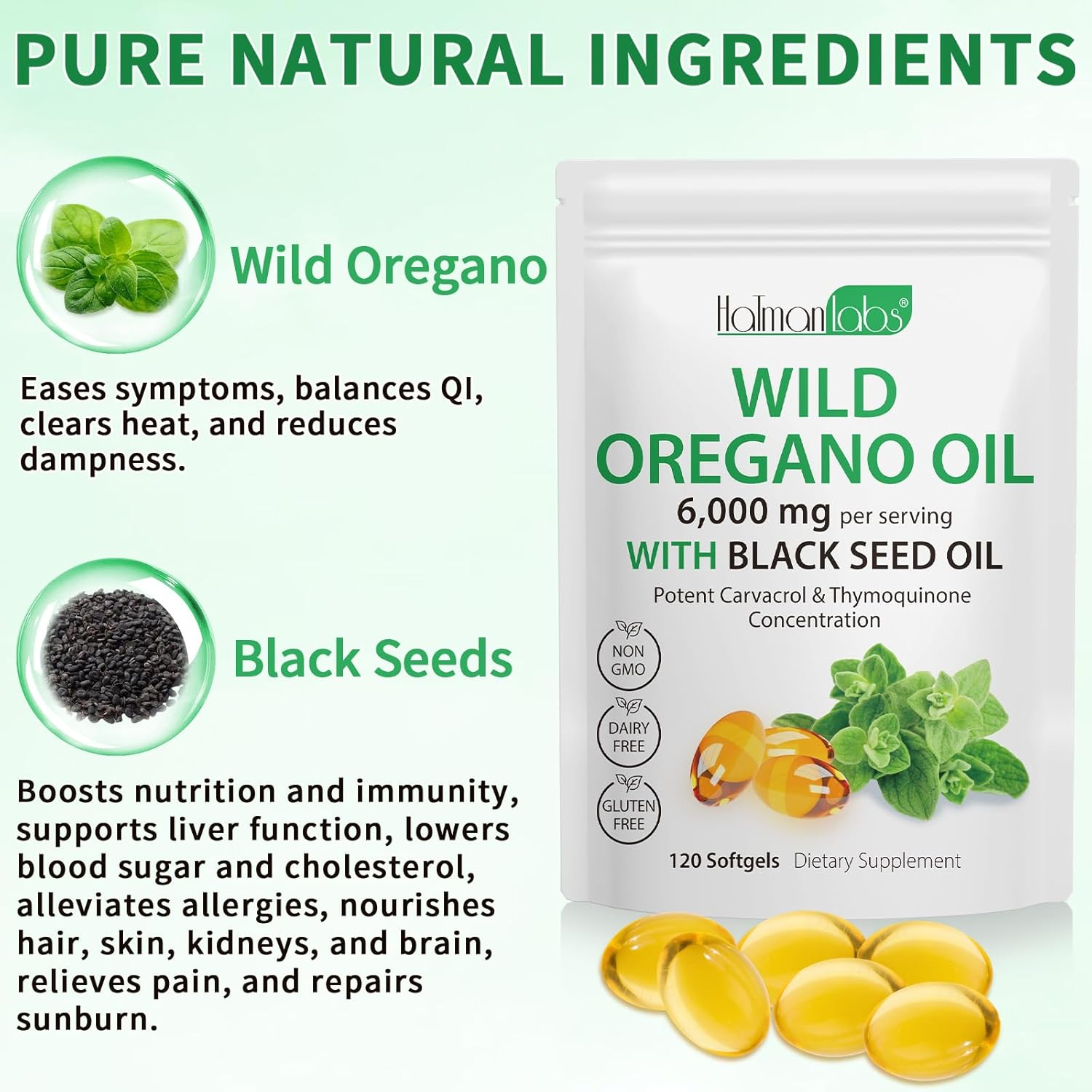 Oil of Oregano with Black Seed Oil Softgels 120 Count | Wild Oregano Oil 6000Mg per Serving | 2-In-1 Blend with Black Seed Oil 200Mg | Carvacrol & Thymoquinone | Plant-Based, Non-Gmo Formula | Premium Quality, Vegan-Friendly image number 6