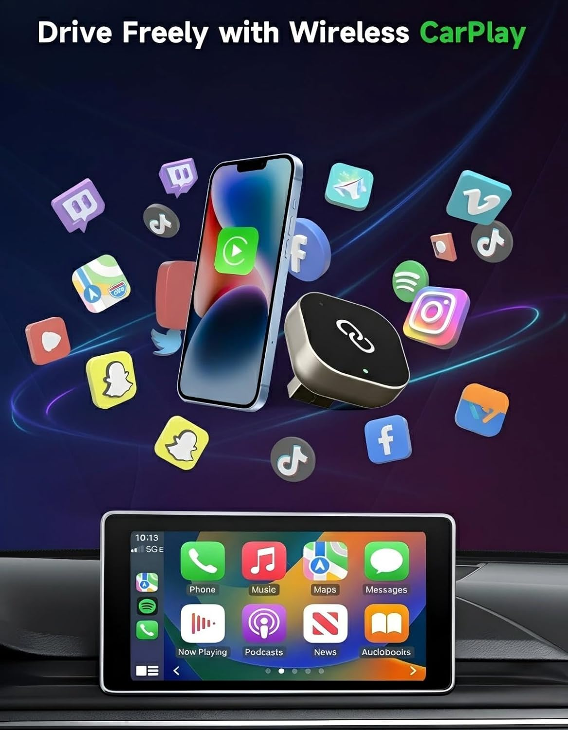 Wireless Carplay & Android Auto Adapter, Upgraded Mini USB/USB-C Plug & Play Bluetooth Dongle Converts Factory Wired to Wireless Carplay/Android Auto, Dual-Band Wifi, Stable Connection image number 3