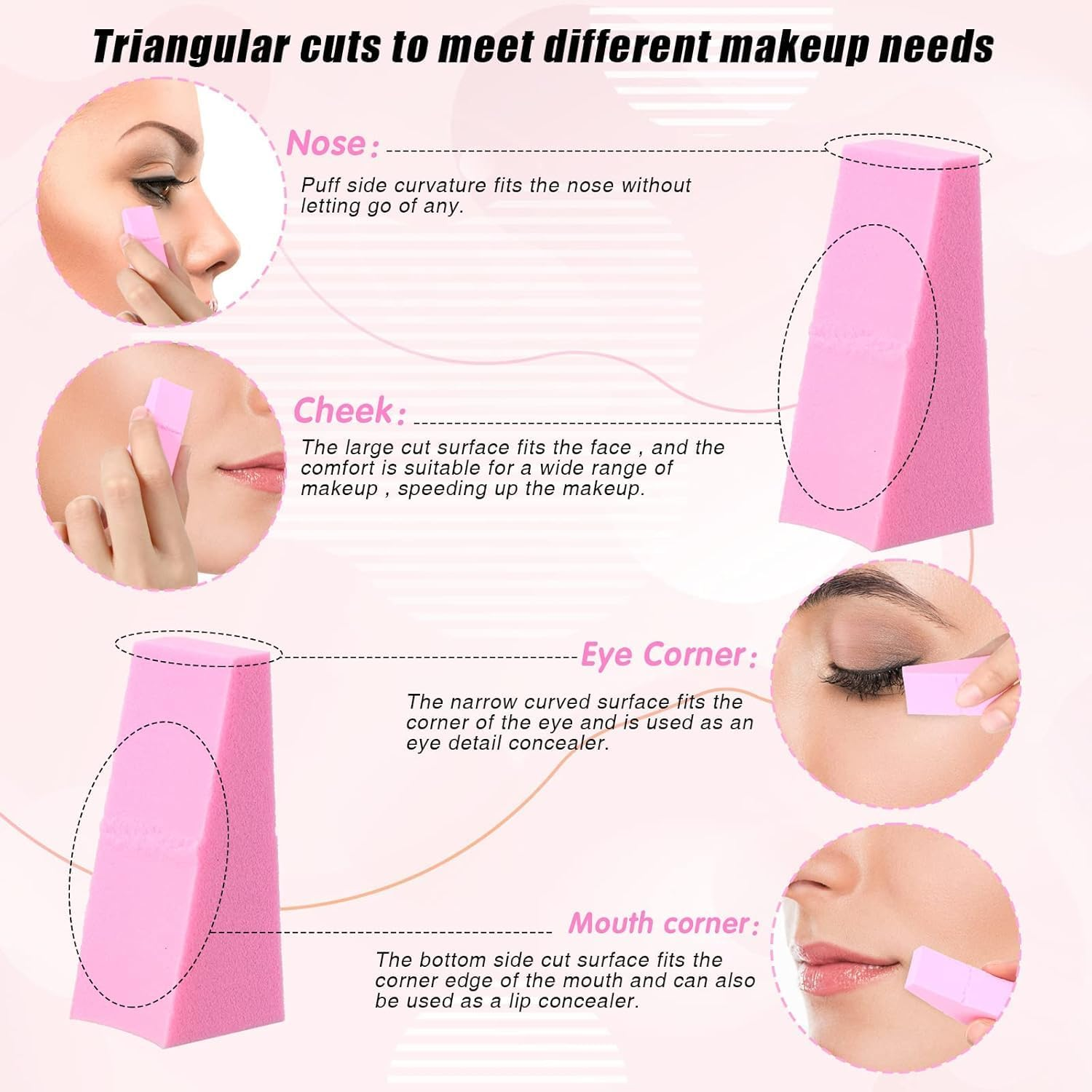 Flyanzebi Triangle Shape Make up Wedge Sponges, 48Pcs, Multicolor, Triangular, Sponge, Wet/Dry Use, Blending Makeup, Applying Foundation/Concealer image number 5