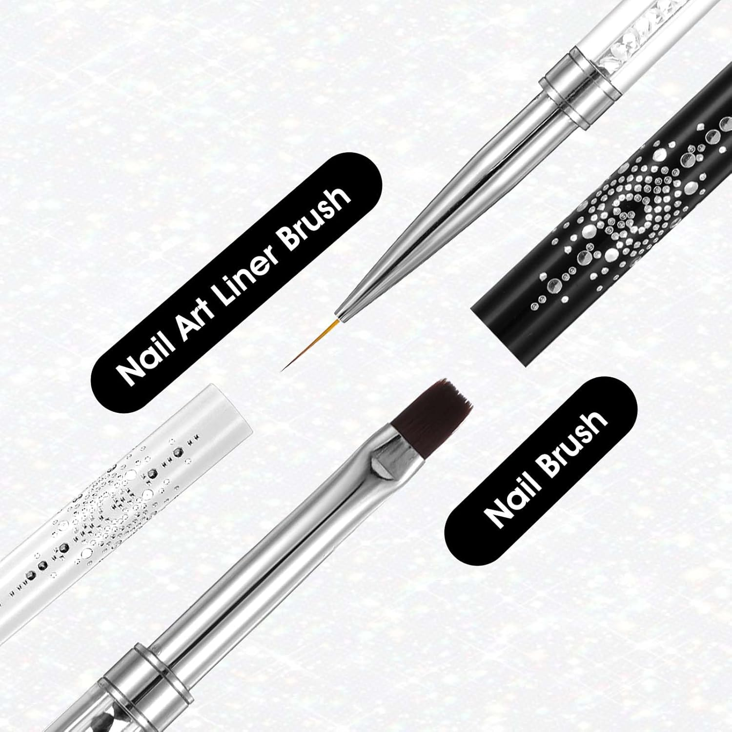 2 Pcs Builder Gel Brush，Poly Dual Ended Flat Gel Nail Brushes 2 in 1 Design Flat Manicure Spatula with Transparent Pen Box for Gels Acrylic Nails Extension(White，Black) image number 3