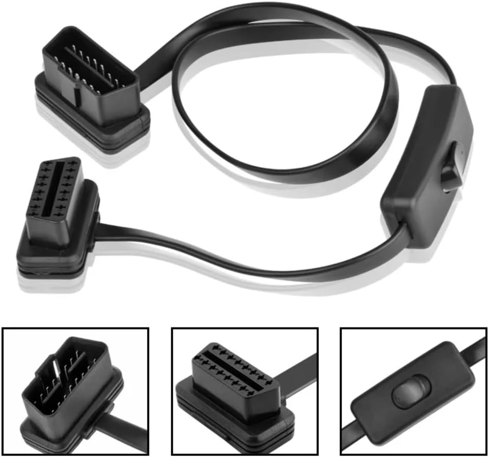 2Ft/60Cm OBD 2 OBD II 16 Pin Car Male to Female Extension Cable Diagnostic Extender with Power Switch image number 1