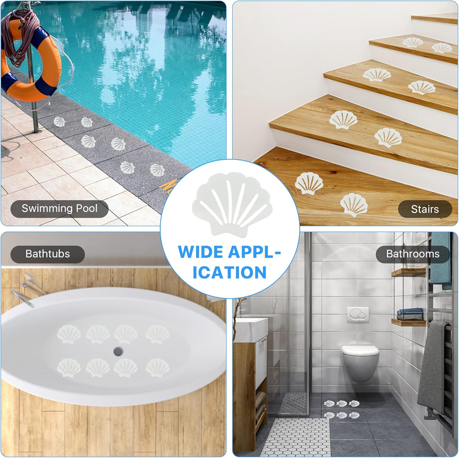 30 PCS Non-Slip Bathtub Stickers, Safety Bathroom Tubs Showers Treads with Scraper Clear Decal, Anti-Slip Shower Appliques for Bathtub, Shower, and Stairs (White)