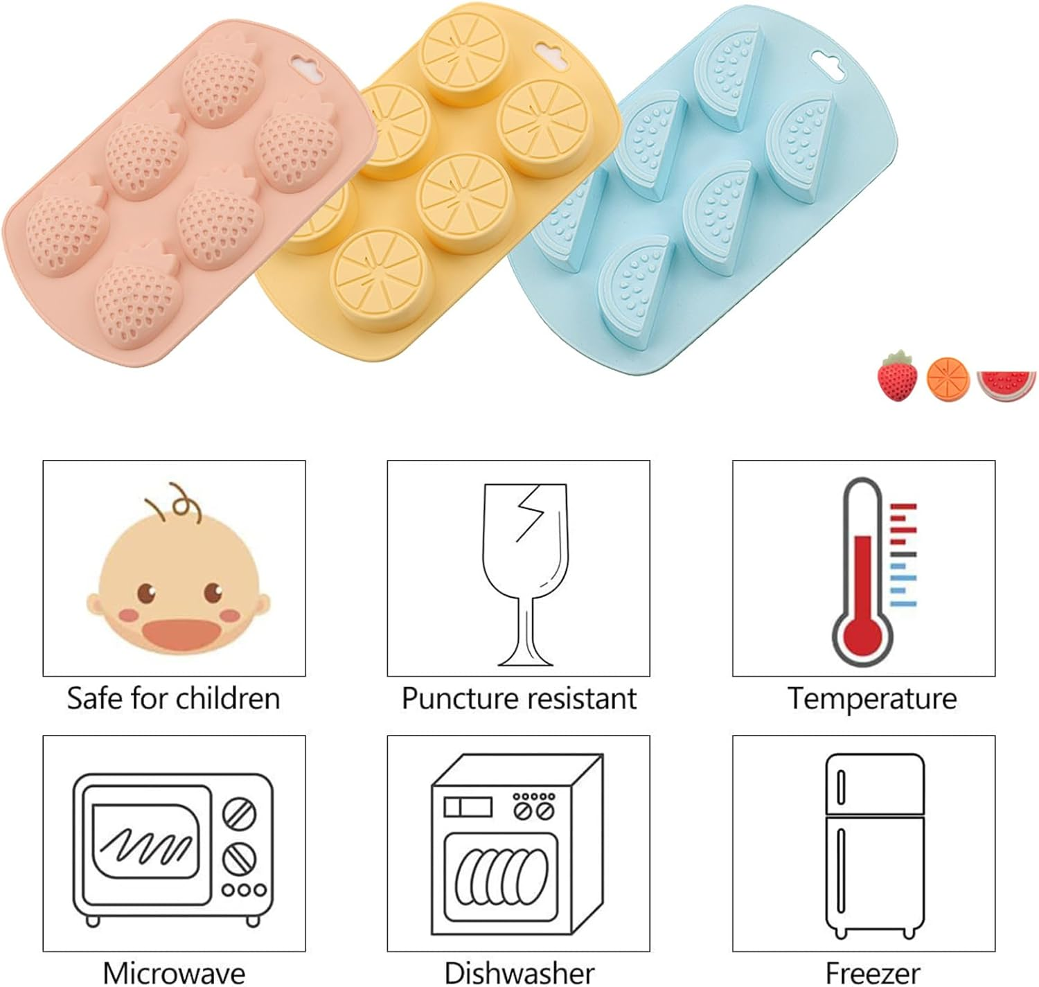 Rhoyee 3 Pack Silicone Gummy Molds &ndash; Strawberry, Watermelon & Lemon Candy Moulds | Food-Grade, Non-Stick, Flexible Silicone for Gummy Making, Chocolate, Jelly, Ice Cubes & Cake Decorations image number 5