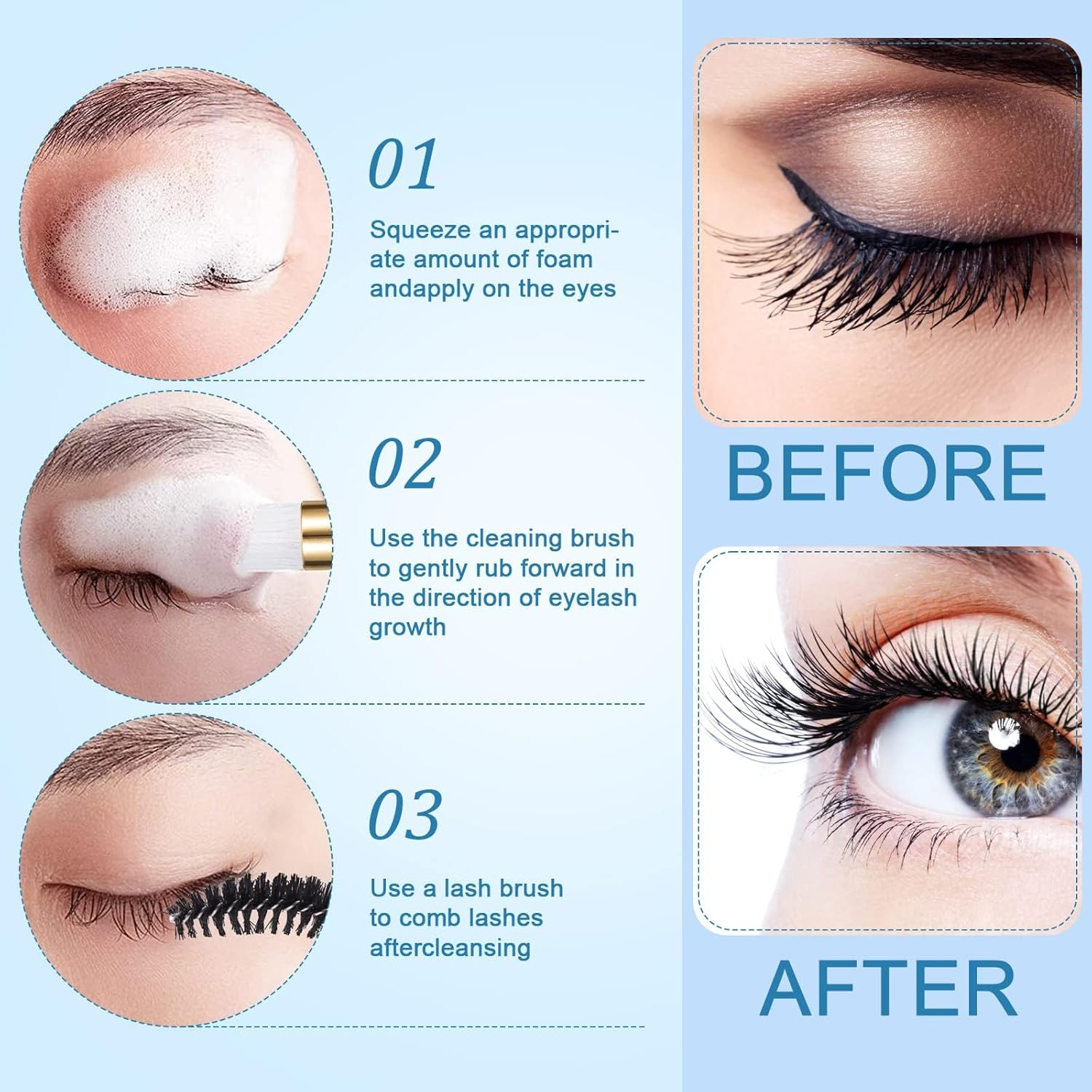 PAOFUFUI 40 Pcs Lash Shampoo Bottle Brushes & Dispensers Set, 10 Pcs Lash Brushes, Tubes & Aftercare Bag for Clients, Women (Black) image number 1