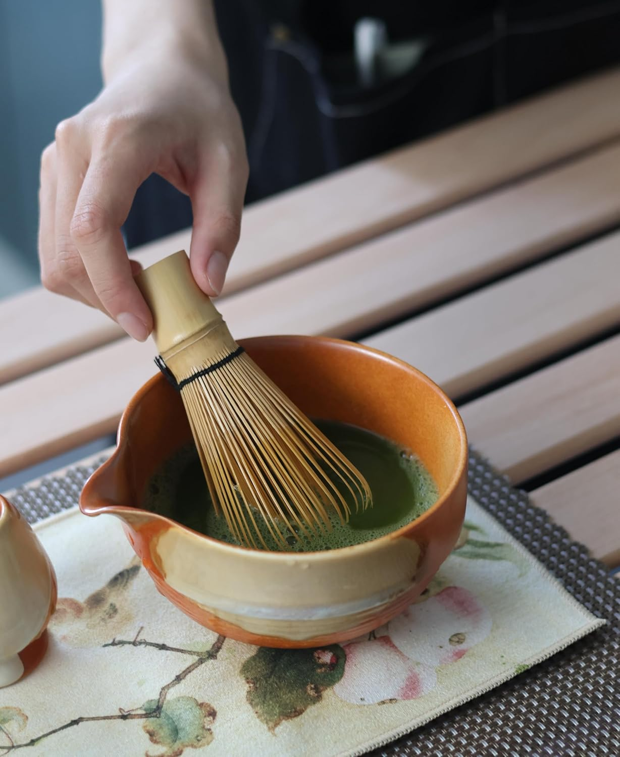 Matcha Whisk Set &ndash; 9 Pieces Including Gift Box &ndash; Japanese Ceremonial Green Tea Kit with Bamboo Whisk, Chasen Holder, Scoop, Sifter, Spoon, Cloth Wrap & Ceramic Bowl &ndash; Complete Matcha Set image number 5