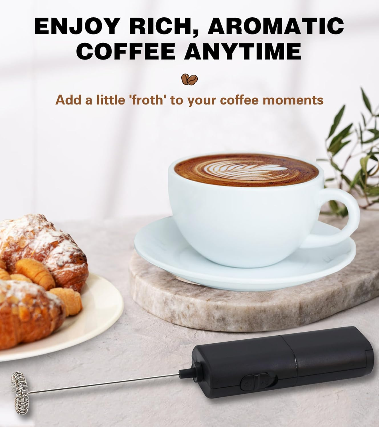 BIBECARE Milk Frother Handheld Powerful Mixer Mini Hand Blender for Perfect Lattes, Cappuccinos & More &ndash; Portable Stainless Steel Whisk, Ideal for Frappe, Hot Chocolate, Coffee Creamer, and Matcha