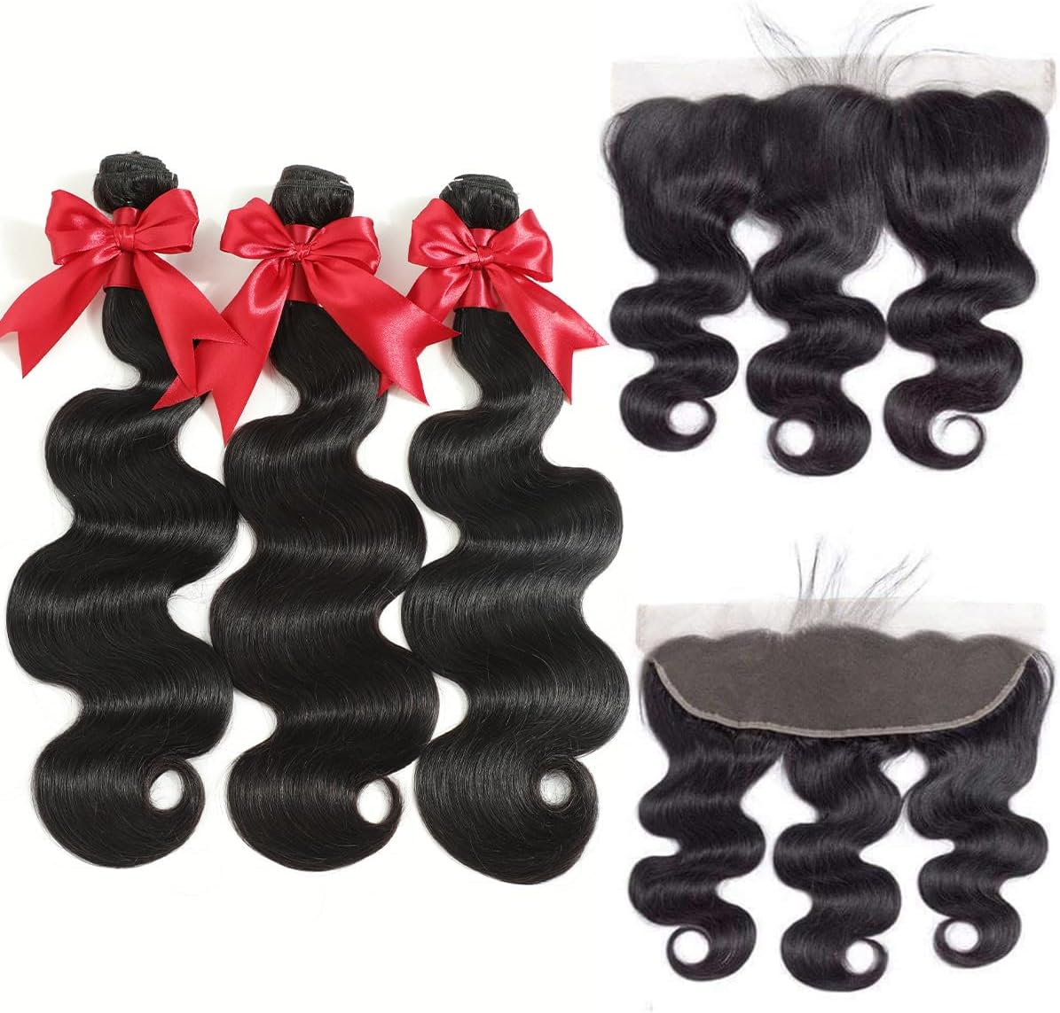 12A Frontal Human Hair Bundles 24" 26" 28" with 20" Brazilian Wave Human Hair Bundles with Front Closure 100% Unprocessed Human Hair 3 Bundles 13X4 HD Lace Frontal image number 7