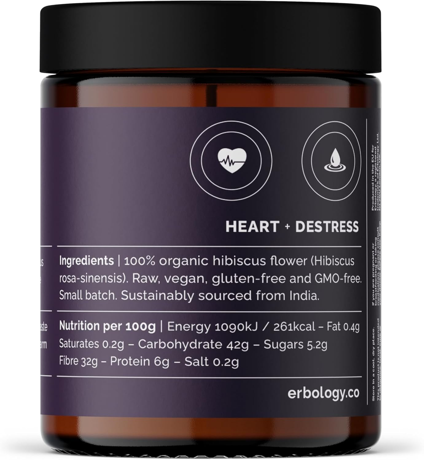 Erbology Organic Hibiscus Powder 90G - 45 Servings - Destress - Sustainably Sourced Straight from Farm in India - Small Batch - Vegan - Gmo-Free - Recyclable Glass Jar image number 1