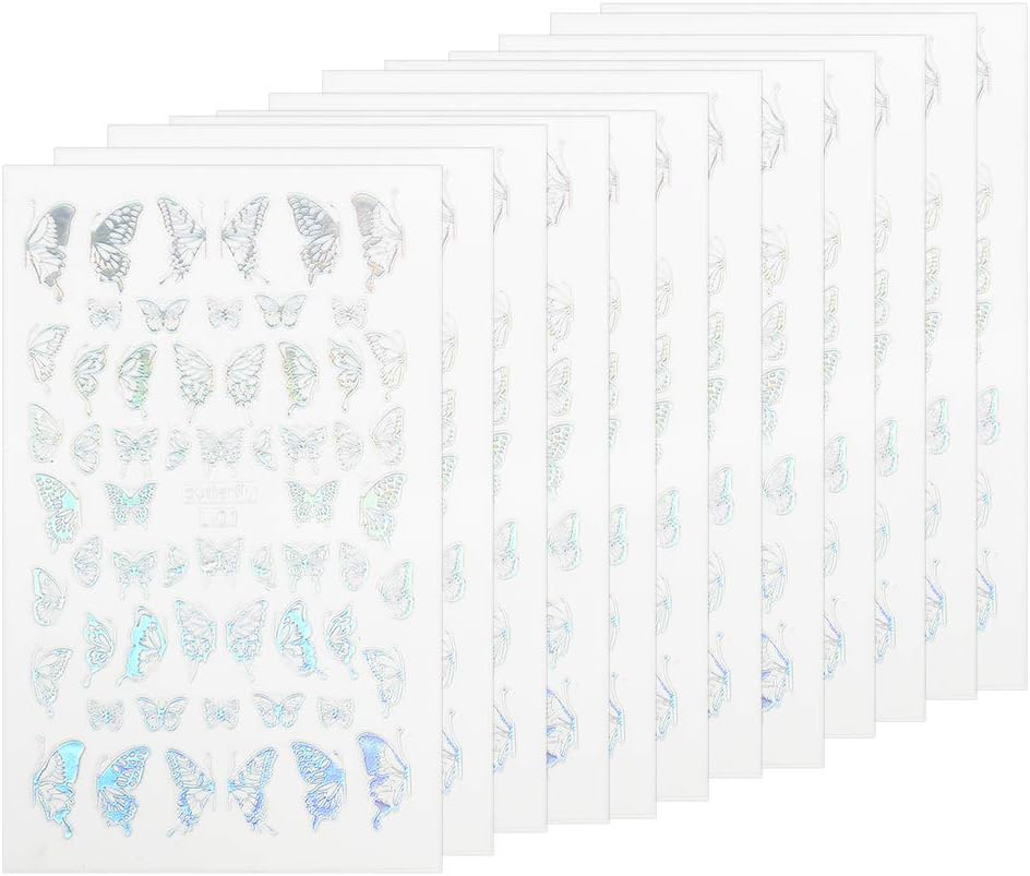 Nail DIY Sticker, 2 Colors Non?Toxic Nail Art Sticker, Harmless Small Lady for Woman Girl Female(Laser Silver Butterfly Sticker L01) image number 2