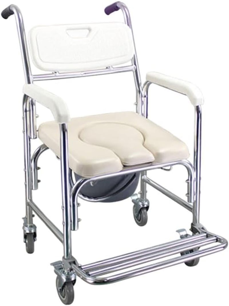 Toilet Seat with Wheels and Cushion; Folding Aluminum Shower Chair for Elderly, Disabled and Pregnant People, Load Capacity 150 Kg image number 6