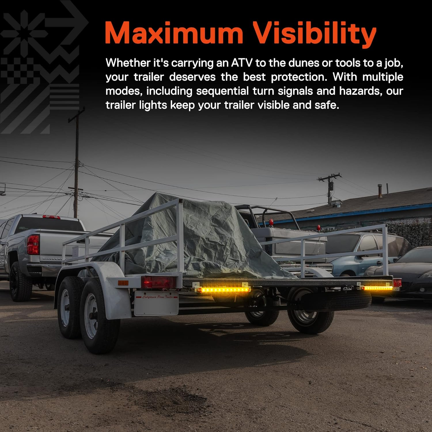 TRUE MODS 16" 12 Amber LED Light Bar [Hazard + Sequential Turn Signal] [DOT FMVSS 108] [SAE I6P2] [IP67 Submersible] Running Side Marker Rear Trailer Light for Motorcycle Utility Boat