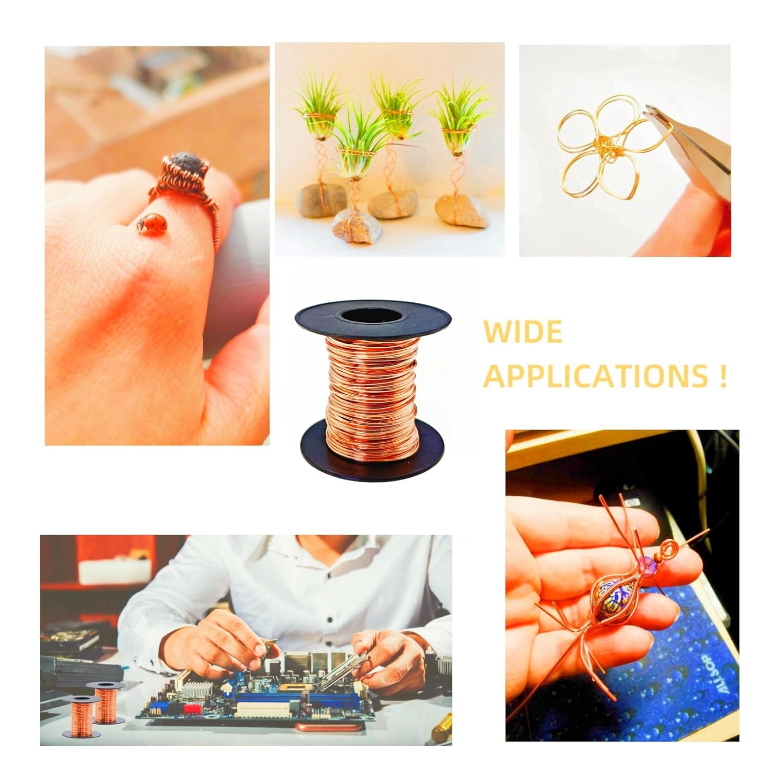 Wlzll 120 Feet 20 Gauge(0.81Mm) 99.9% Pure Soft Copper Wire for Electroculture Gardening, Lants Supplies, Beading,Science Projects,Diy Artwork,Jewelry Making,Craft Pure Bare Copper Wire,2Rolls image number 5