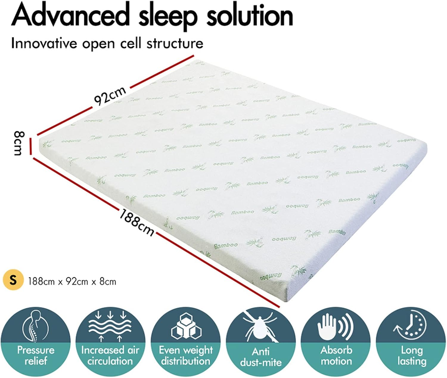 STARRY EUCALYPT Memory Foam Mattress Topper, 60D Foam Bed Topper with Bamboo Fabric Cover Beddings, Highly Breathable Bedding Floor Mat Pad(Single 8Cm Thick Ventilated) image number 6