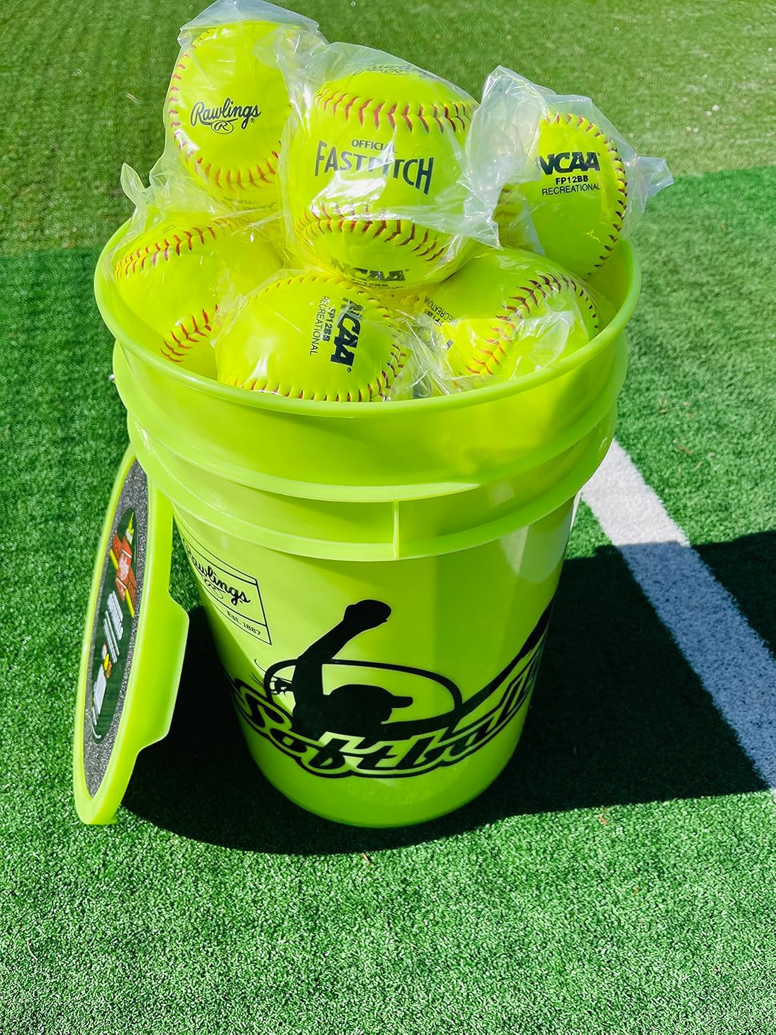 Rawlings | Bucket of 18 Practice Softballs | Ages 12U | 12" | Synthetic Cover image number 5