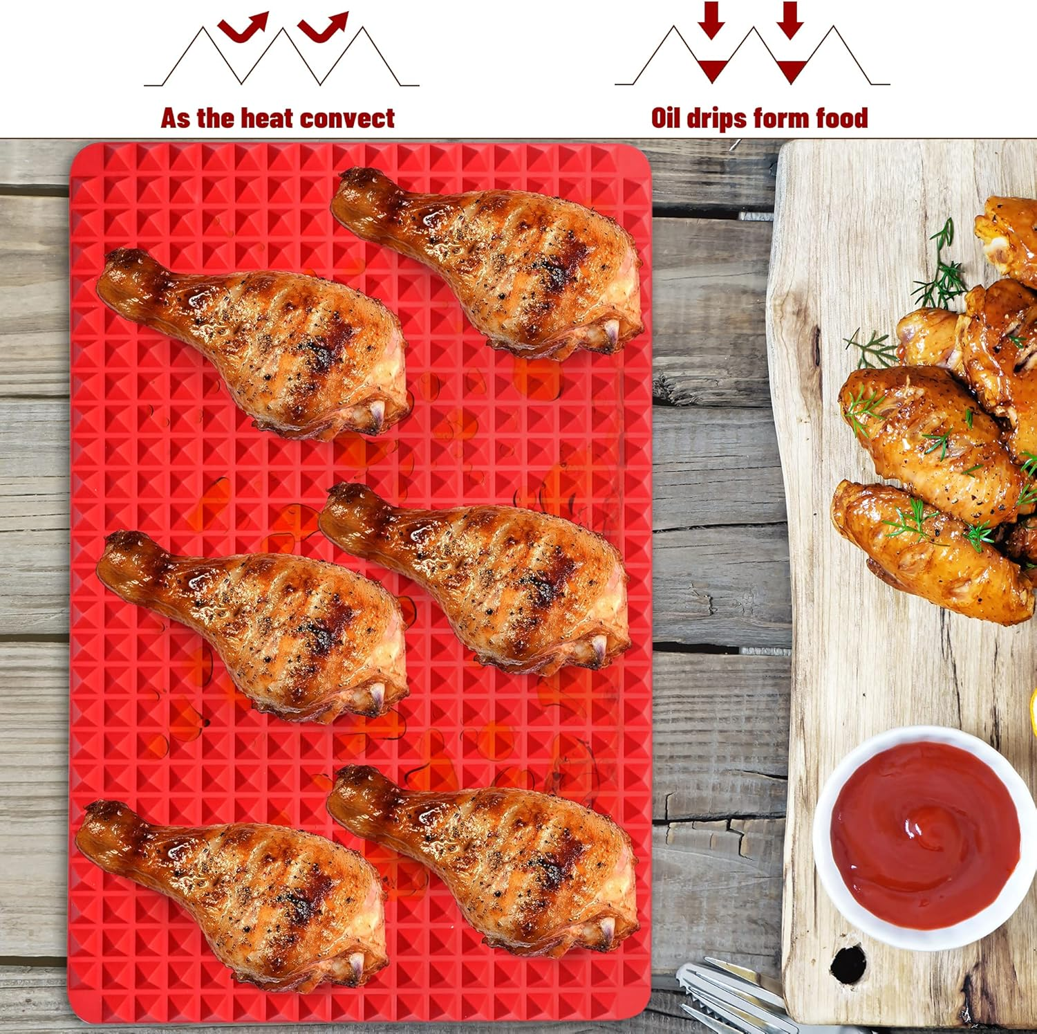 2Pcs Diamond Chef Silicone Mat Baking Pan, 15.3 X 10.6Inch Multifunctional Outdoor BBQ Pyramid Mat Mat Tray Mould Sheets Fat Reducing Cooking Heat ​Resistant Non-Slip Reusable Bakeware ​Baking Mats image number 4