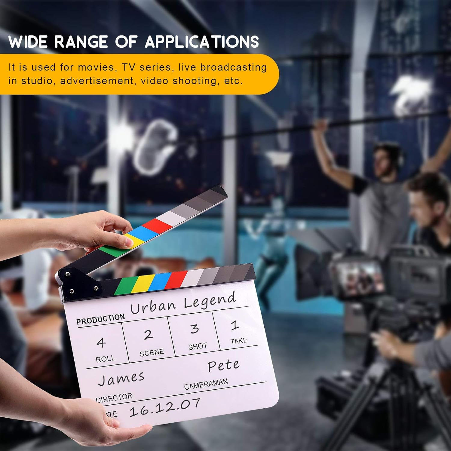 Hilitchi Film Movie Cut Action Board Acrylic Plastic Slate 25X30Cm/10X12 Dry Erase Director'S Film Clapboard with Color Sticks and with 5 Whiteboard Markers, 1 Eraser and 1 Wrench image number 2