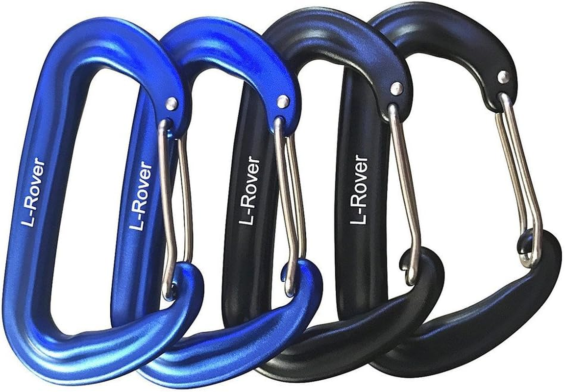 L-Rover 12 Kn Aluminum Wire Gate Carabiners 2 or 4 Pack- Heavy Duty, 2,645-Pound Rating for Hammocks, Rv,Fishing,Locking Dog Leash and Harness, Camping, Photography, Key Chains,Hiking & Utility