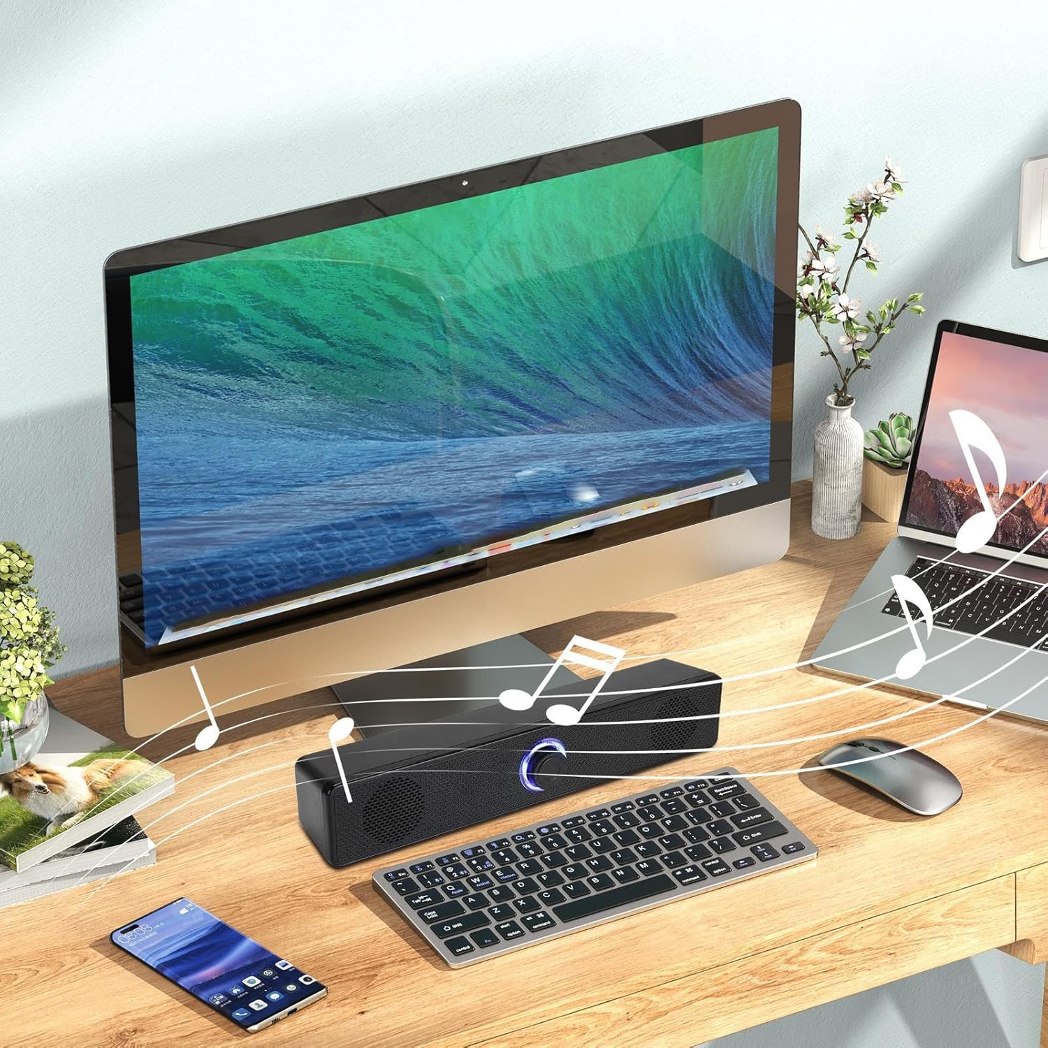 Tv Soundbar Speaker | Home Audio Speaker,Volume Boost Wireless Deep Bass Sound System for Tv Desktop Laptop Projector Computer Game image number 6