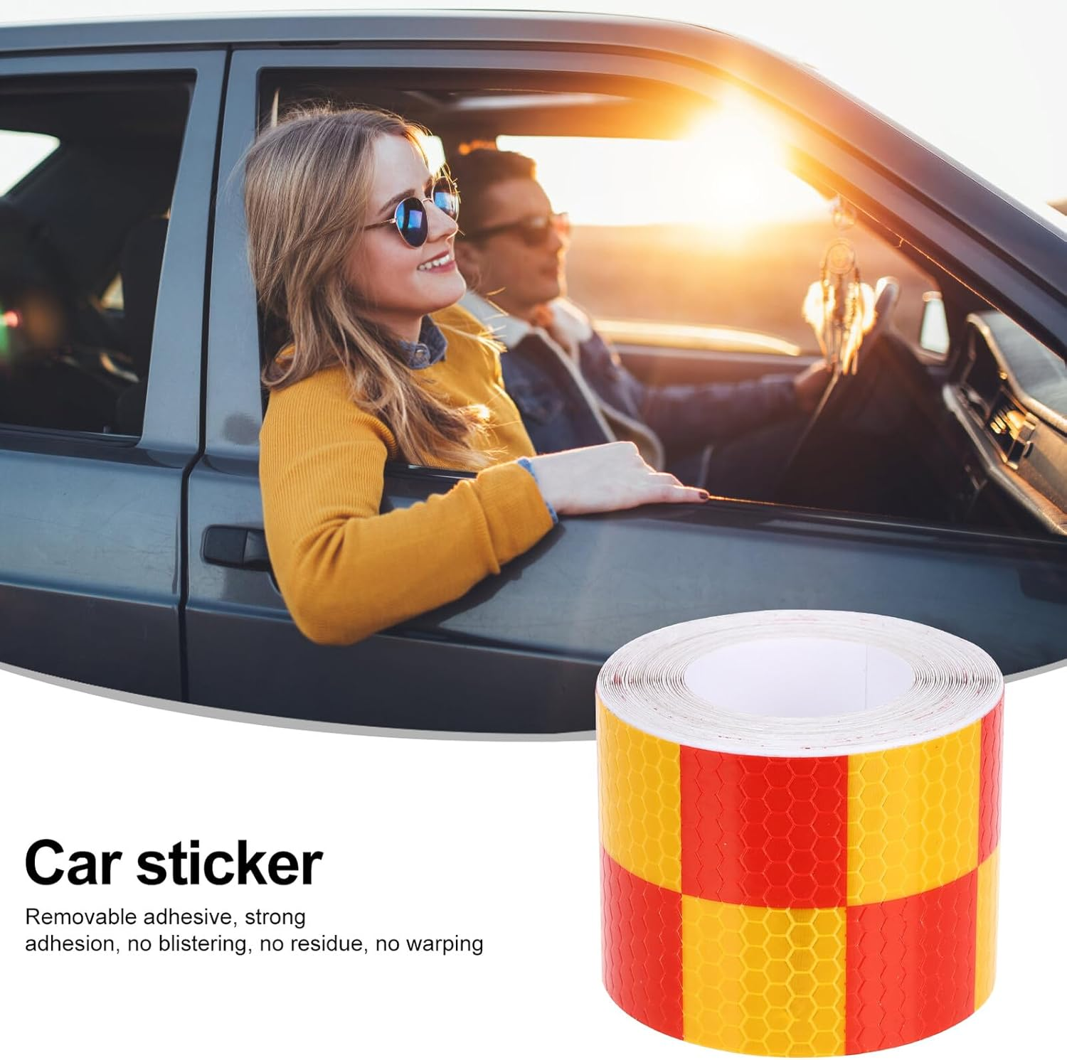 Mipcase High Visibility Reflective Tape Red Yellow Checkered Safety Warning Adhesive Tape for Trucks Cars Road Signs Helmets and Outdoor Use image number 1