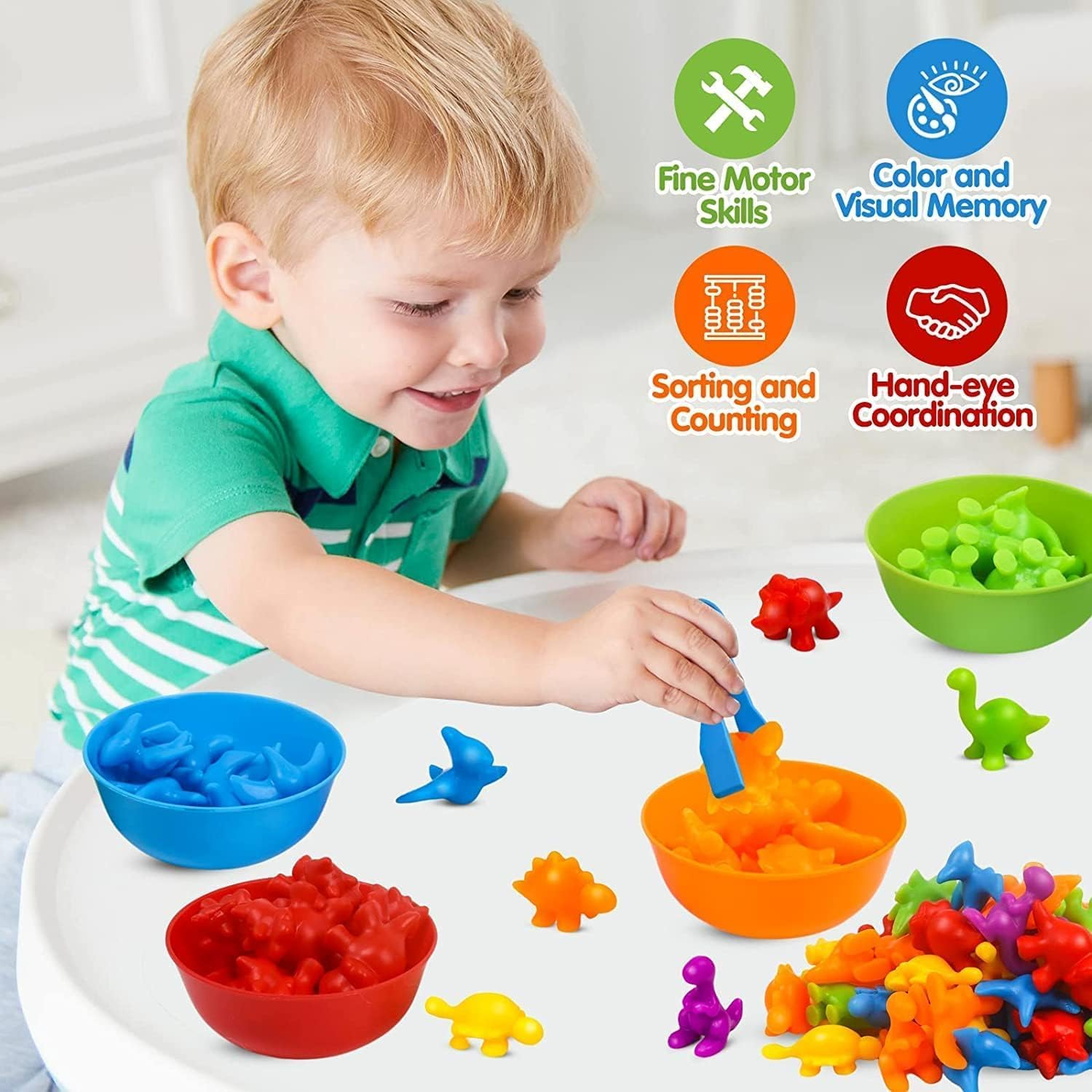 Color Sorting and Counting Dinosaurs Toys for Toddlers 3 5 4 Years Old Preschool Matching Learning Educational Game Montessori Sensory (Dinosaurs) image number 1