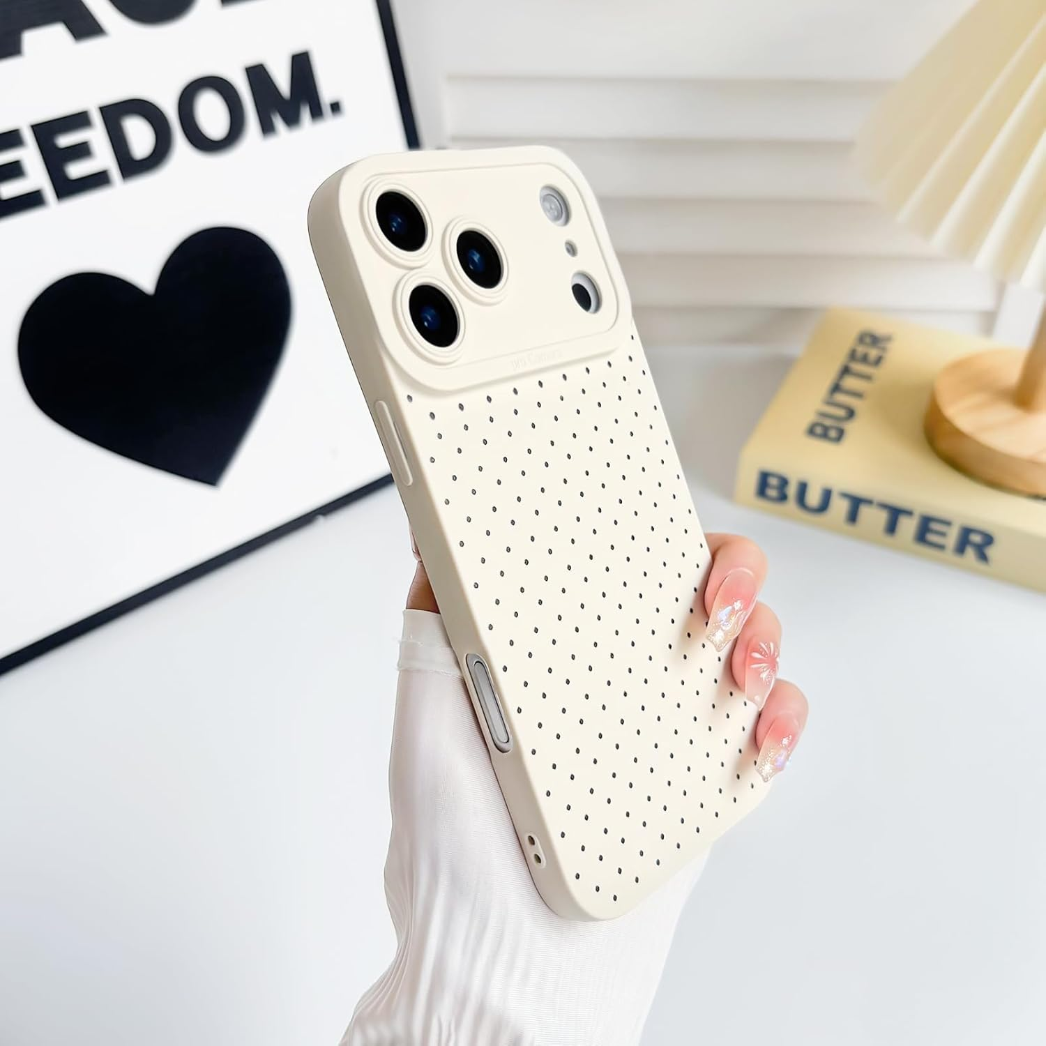 NITITOP Compatible with Iphone 17 Pro Case Cute Little Polka Dot Aesthetic Pattern for Women Girls Men Stylish Full Camera Soft Silicone Shockproof More Protection Cover - White