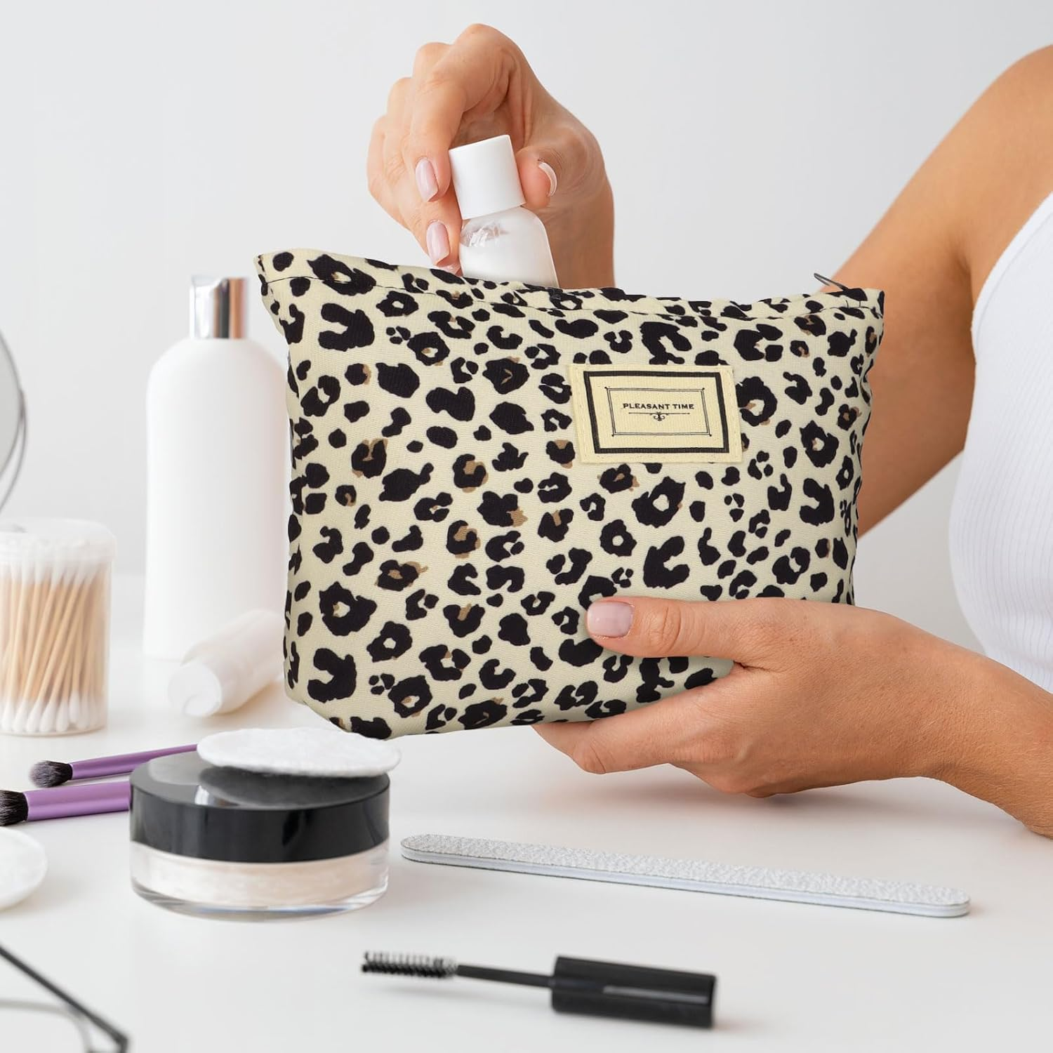 Cosmetic Bag Women'S Make up Bag Cord with Zip Multifunctional Travel Toiletry Bag Toiletry Bag Makeup Bag Organiser for Women and Girls, Beige image number 1