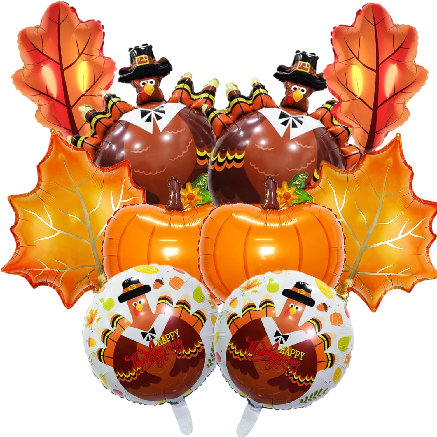 Happy Thanksgiving Mylar Balloons - Big Turkey, Maple Leaves, Pumpkin Balloons for Fall Decorations (Turkey Pack-12Pcs) image number 2
