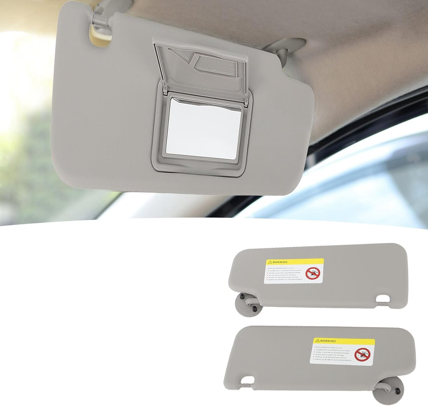 Sun Visor for Sonic Aveo 2012-2020, 1 Pair Left & Right Sun Visor with Mirror, Passenger and Driver Sides, Sunvisor Replaces, Sunroof Car Sun Visor for Sonic Aveo, Grey image number 4