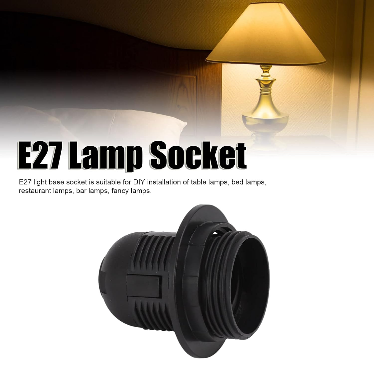 E27 Lamp Holder, High Temperature Resistance 10Pcs Safe to Use E27 Light Base Socket for Restaurant Lamp (Black) image number 4
