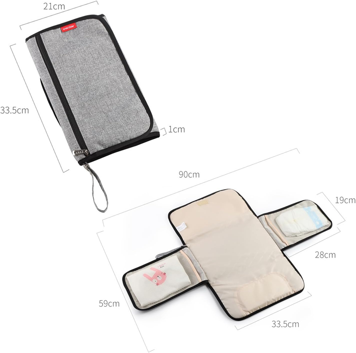 Portable Waterproof Diaper Changing Pad Travel Changing Pad for Newborn with Multiple Pockets