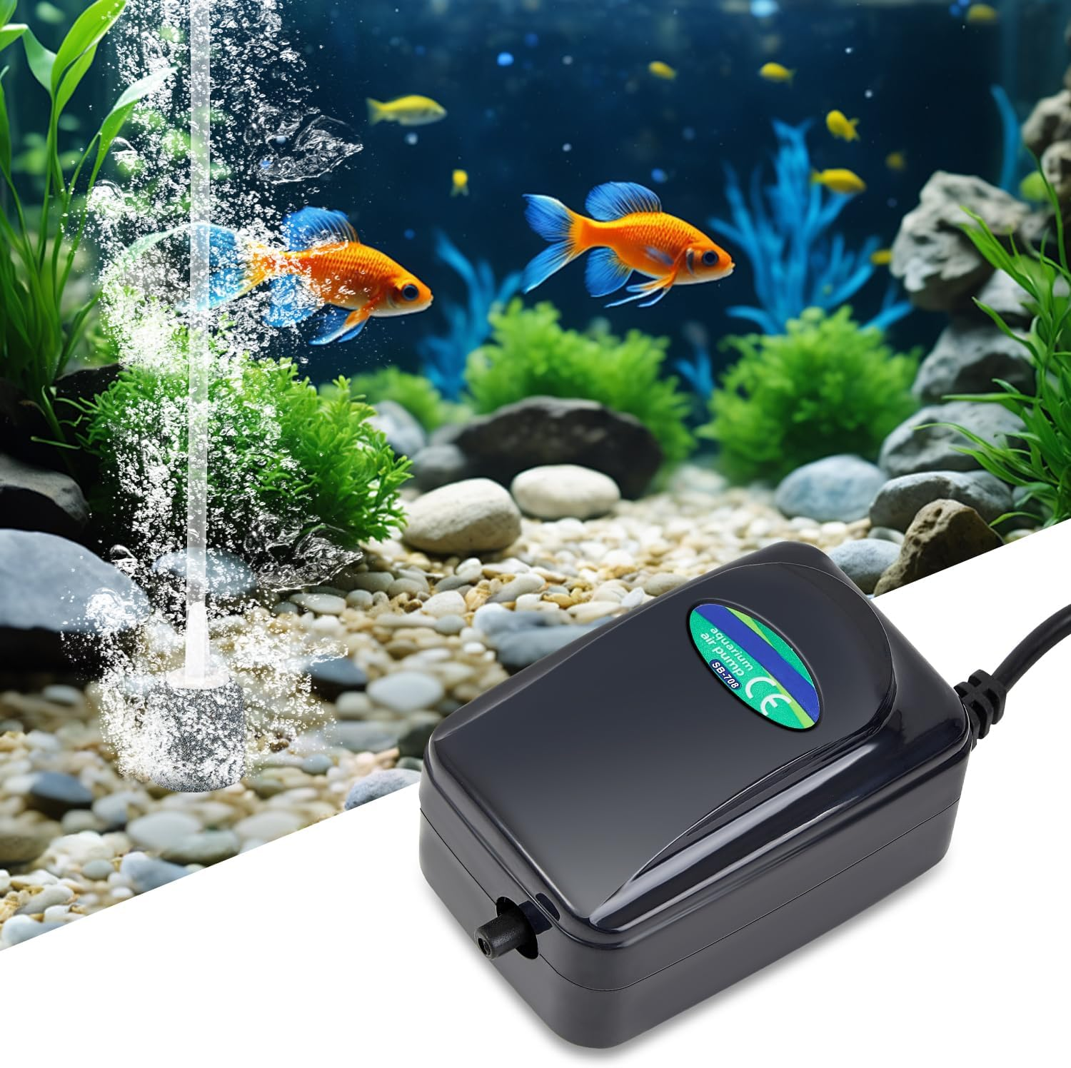 Zingbabu Aquarium Air Pump, 3W Quiet Oxygen Aerator Pump with Air Stone Airline Tubing and Check Valve, Adjustable Aerator for 40CM Fish Tank image number 4