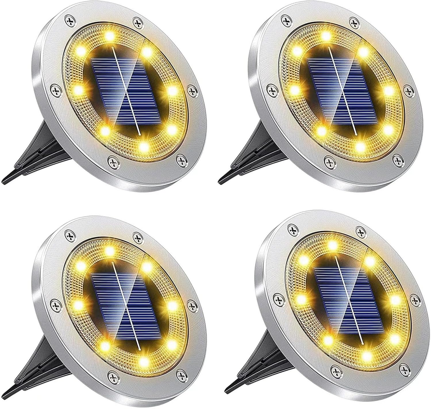 Solar Powered LED Buried Inground Recessed Light Garden Outdoor Solar Ground Lights, Waterproof Outdoor Light Landscape Lights for Pathway, Yard, Deck, Lawn, Patio, Walkway | Warm White | 4 Pieces image number 2