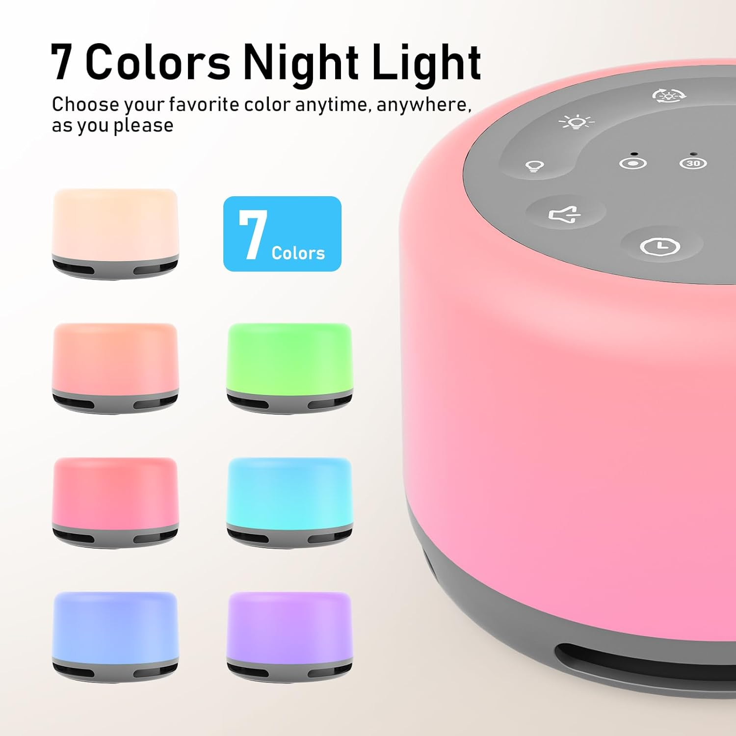 Guulan White Noise Machine Baby and Adult, Sound Machine for Sleeping/Relaxing, Portable Baby Night Light with Soothing Sounds, Bluetooth&Long Battery Life, Noise Maker Machine for Sleep/Office/Travel image number 4