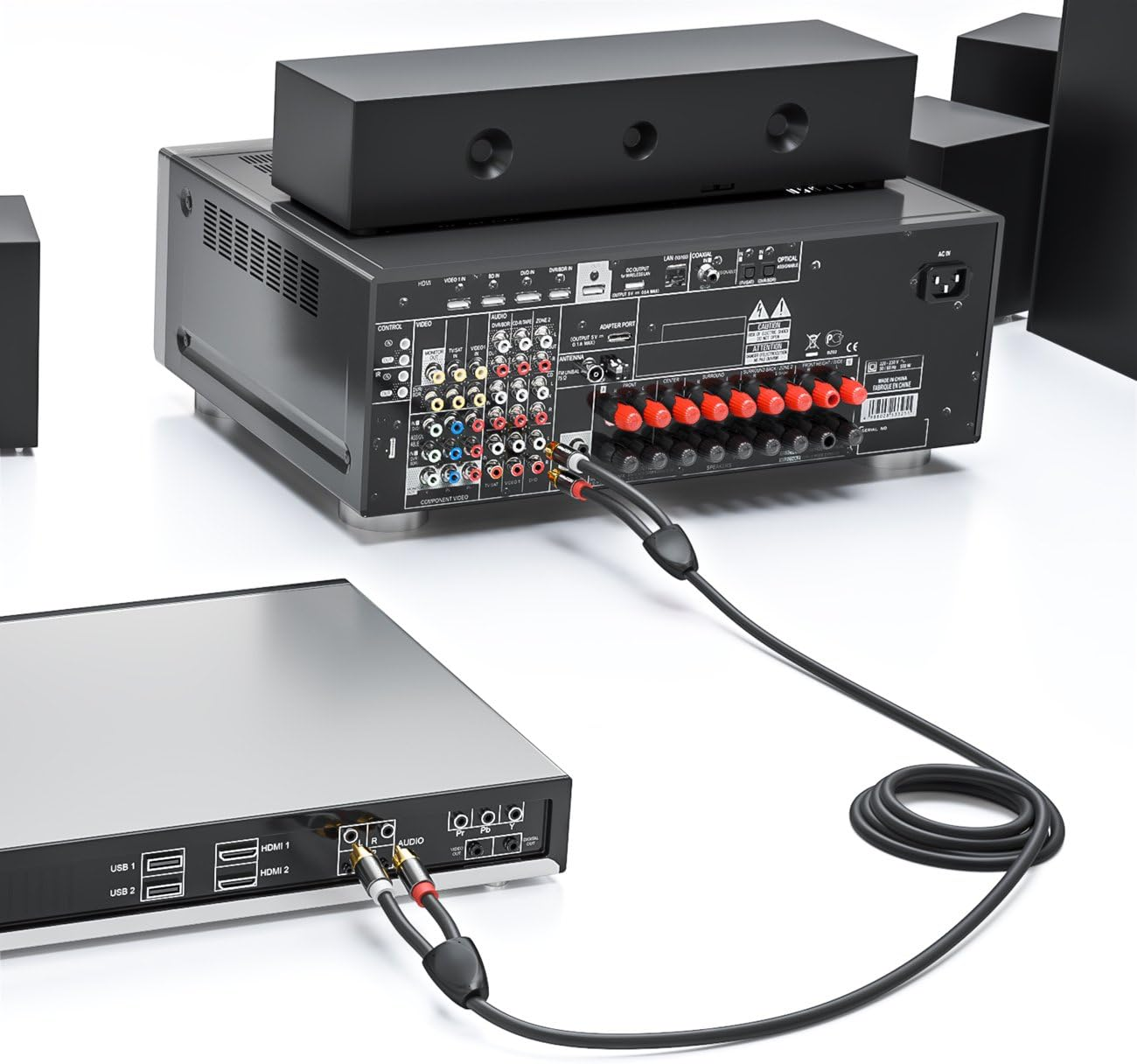 Deleycon 10 M RCA Cable - Stereo Audio RCA Cable 2X Male to 2X Male for Hifi System, Hifi Receiver, Home Cinema, Blu-Ray Player - Black image number 5